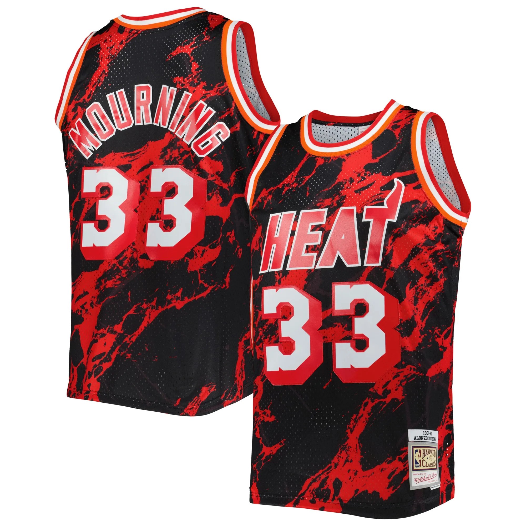Alonzo Mourning Miami Heat Mitchell & Ness 1996-97 Hardwood Classics Marble Swingman Jersey - Black