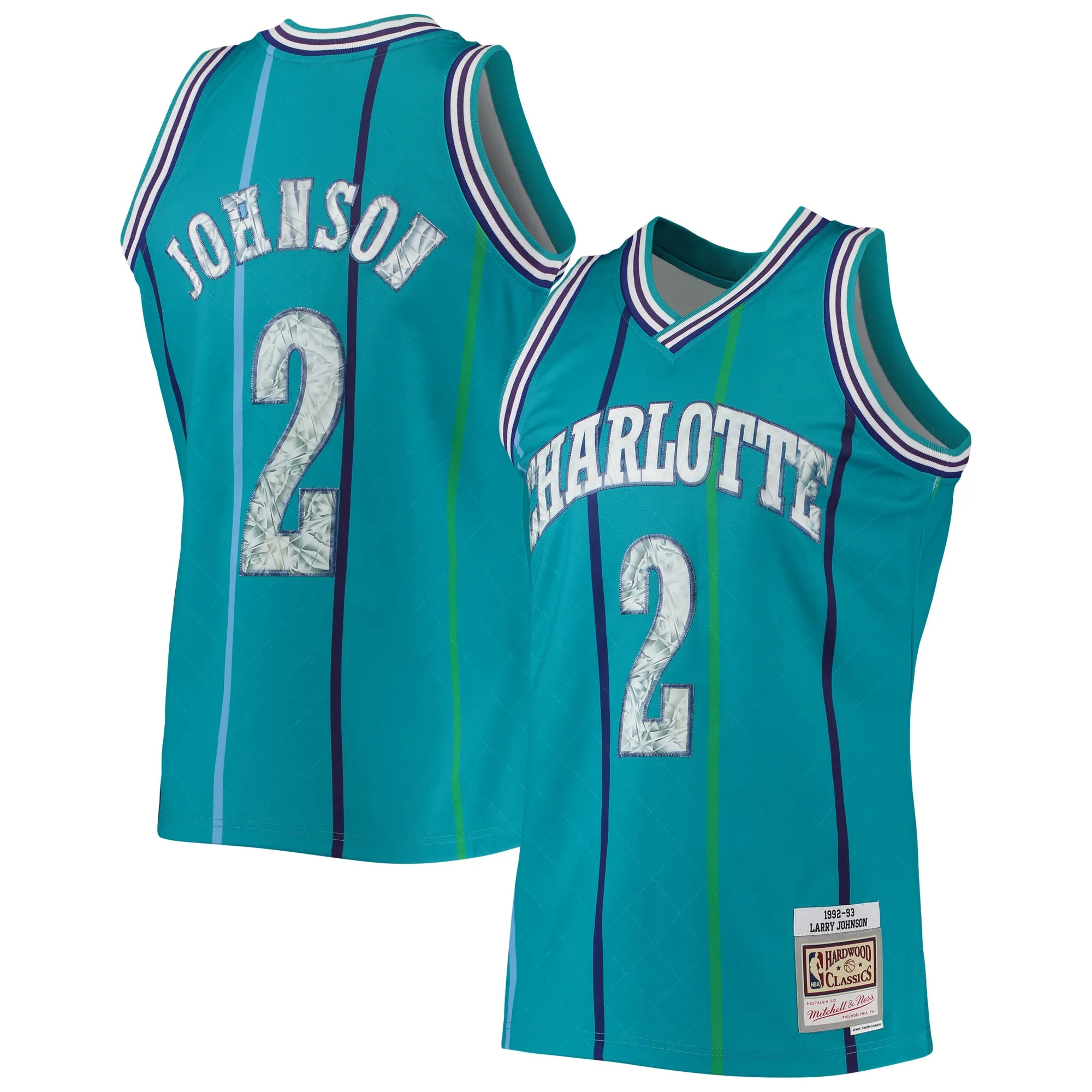 Larry Johnson Charlotte Hornets Mitchell & Ness 1996-97 Hardwood Classics NBA 75th Anniversary Diamond Swingman Jersey - Teal