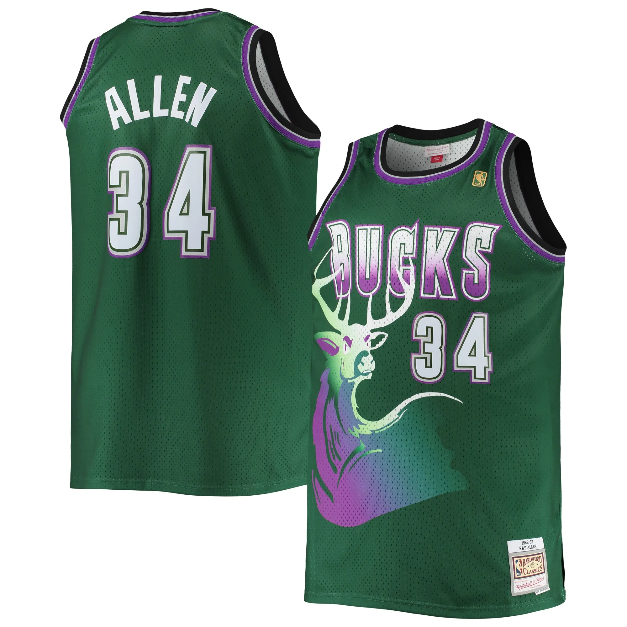 Ray Allen Milwaukee Bucks Mitchell & Ness Big & Tall 1996-97 Hardwood Classics Swingman Jersey - Hunter Green