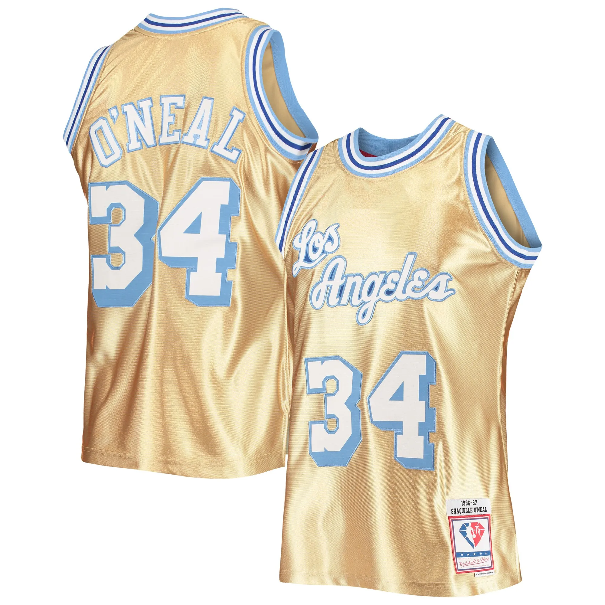 Shaquille O'Neal Los Angeles Lakers Mitchell & Ness 75th Anniversary 1996-97 Hardwood Classics Swingman Jersey - Gold