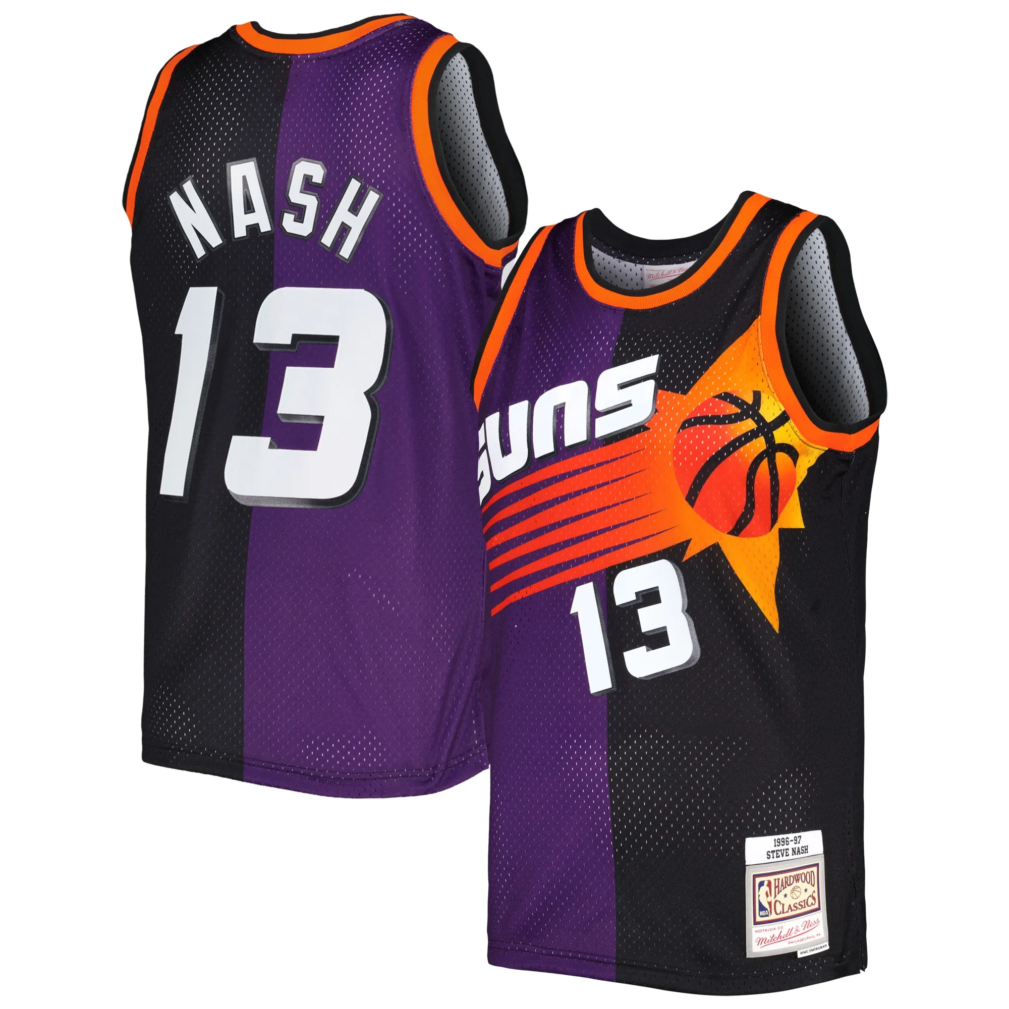 Steve Nash Phoenix Suns Mitchell & Ness Hardwood Classics 1996-97 Split Swingman Jersey - Purple-Black