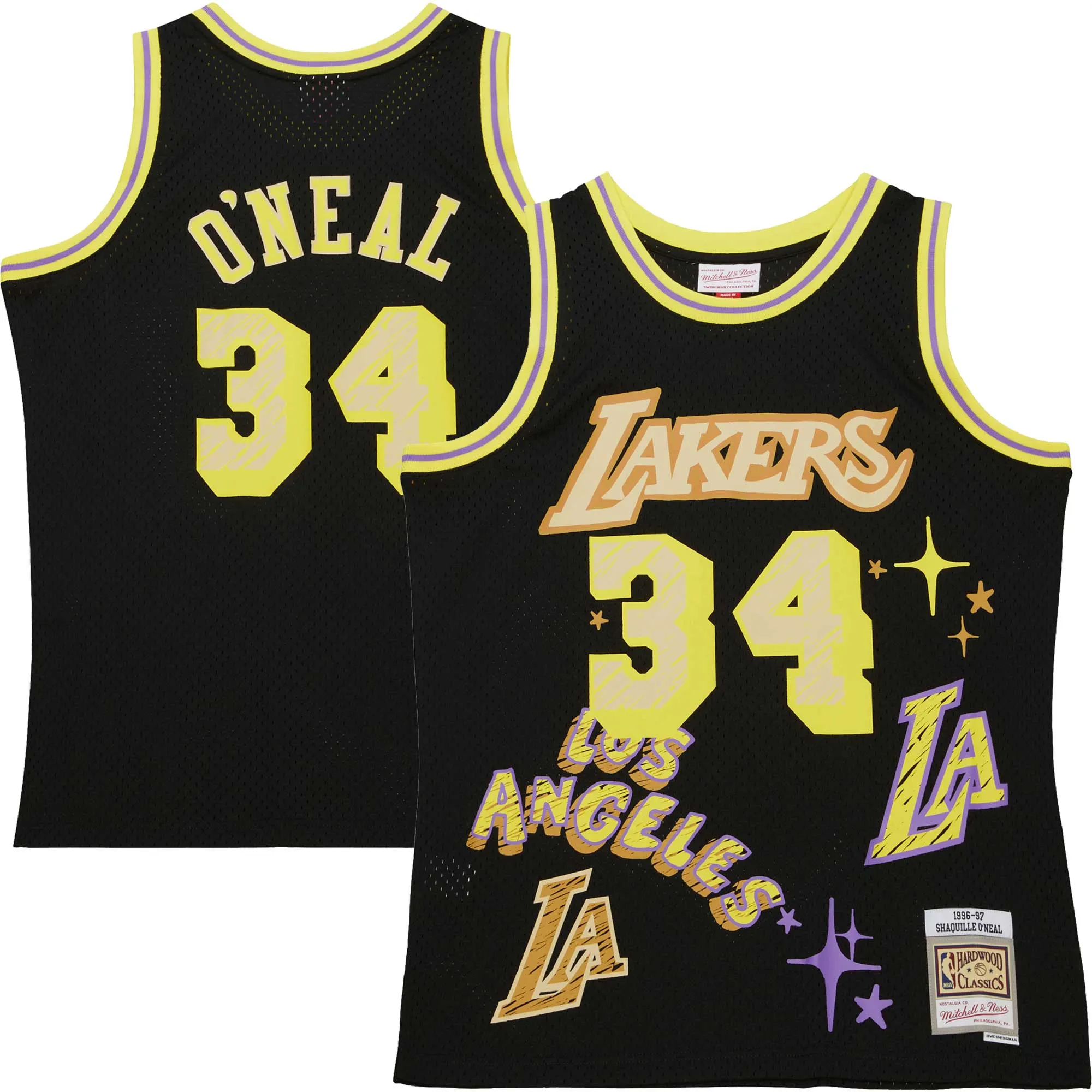 Shaquille O'Neal Los Angeles Lakers Mitchell & Ness 1996-97 Swingman Sidewalk Sketch Jersey - Black