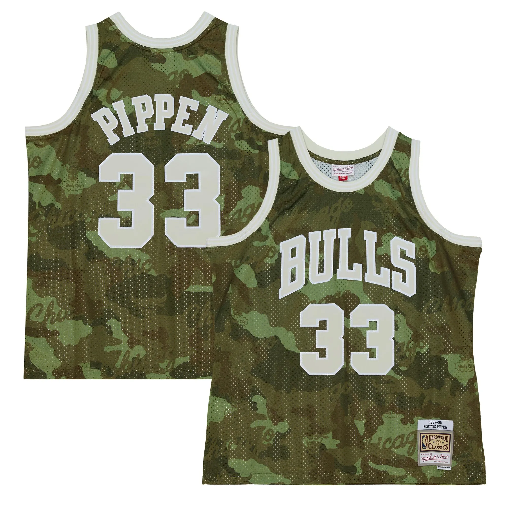Scottie Pippen Chicago Bulls Mitchell & Ness Hardwood Classics 1997-98 Ghost Green Swingman Jersey - Camo