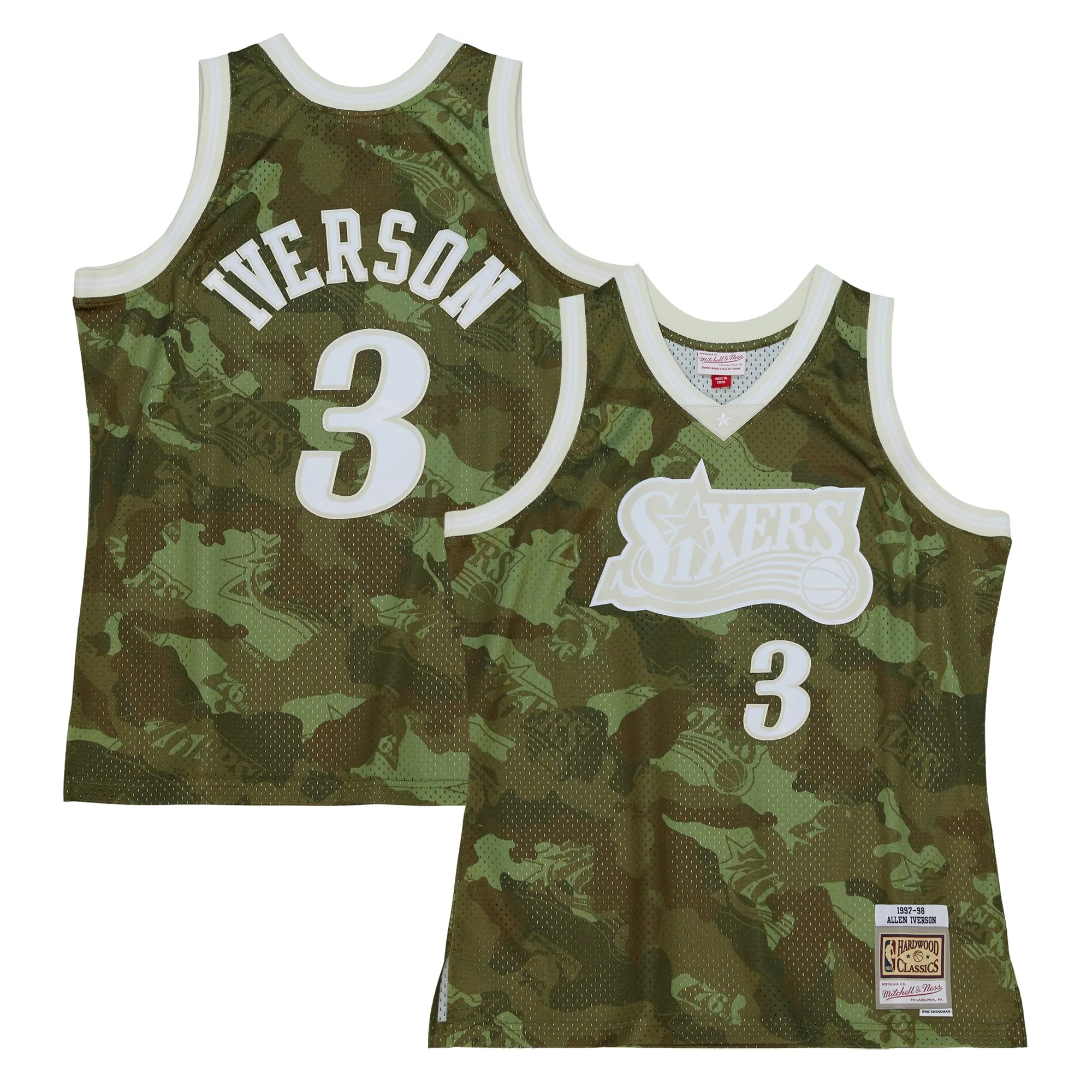 Allen Iverson Philadelphia 76ers Mitchell & Ness Hardwood Classics 1997-98 Ghost Green Swingman Jersey - Camo
