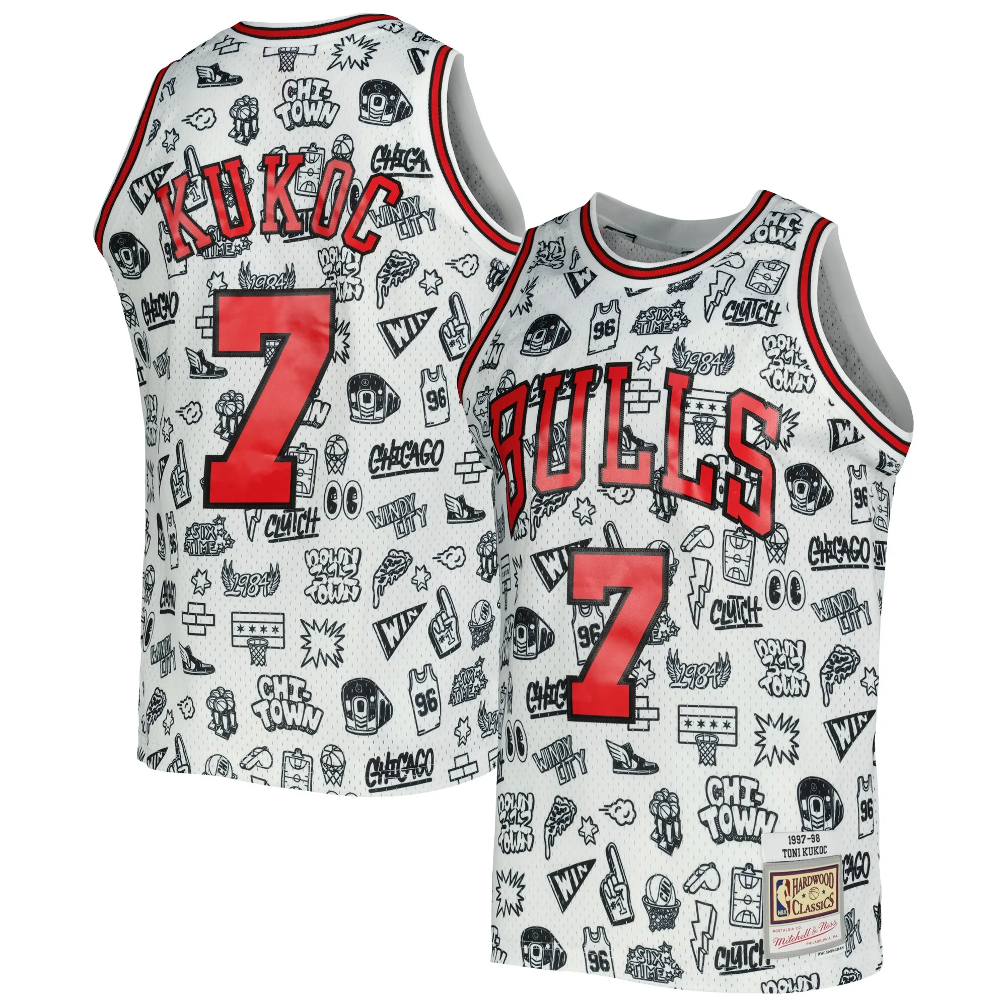 Toni Kukoc Chicago Bulls Mitchell & Ness 1997-98 Hardwood Classics Doodle Swingman Jersey - White