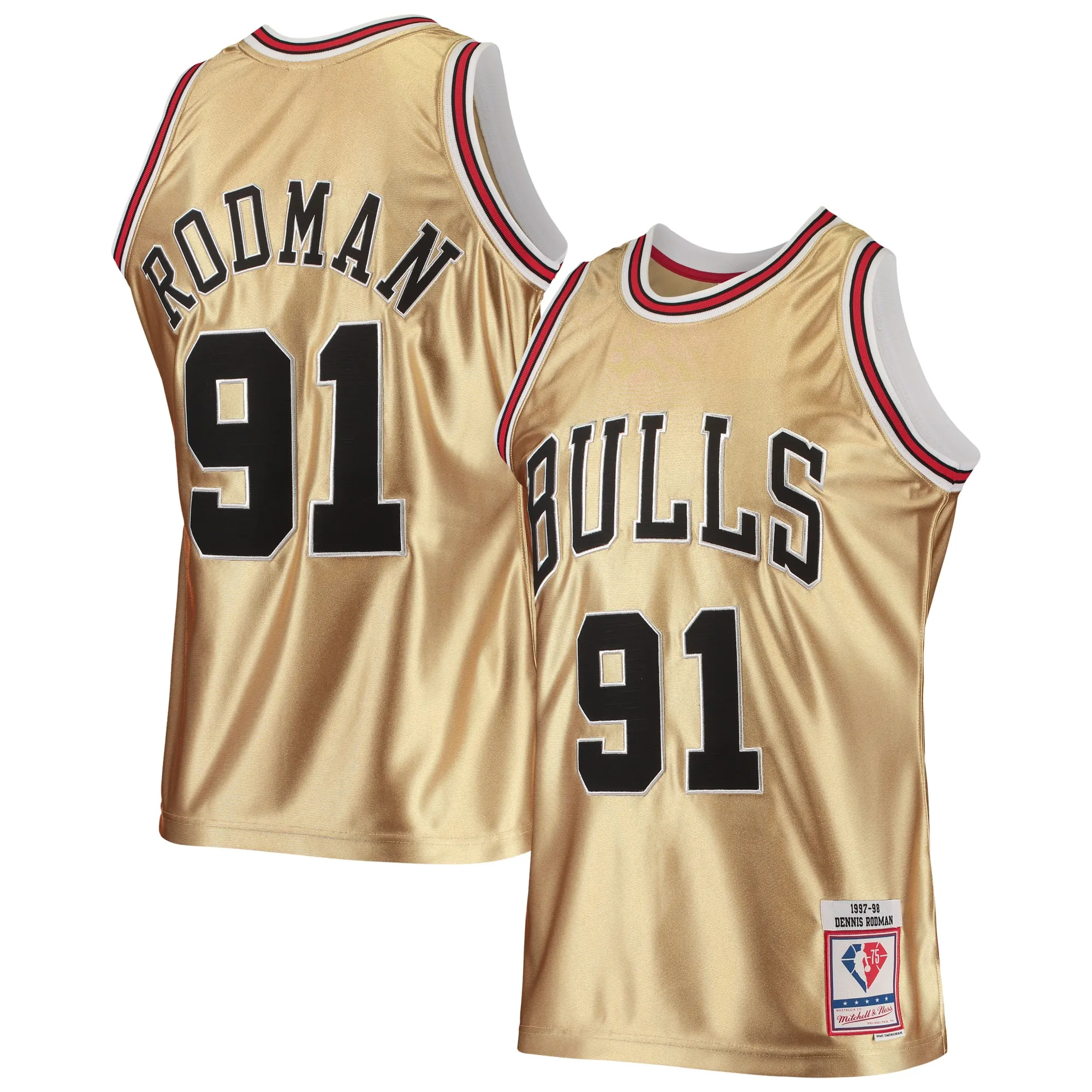 Dennis Rodman Chicago Bulls Mitchell & Ness 75th Anniversary 1997-98 Hardwood Classics Swingman Jersey - Gold