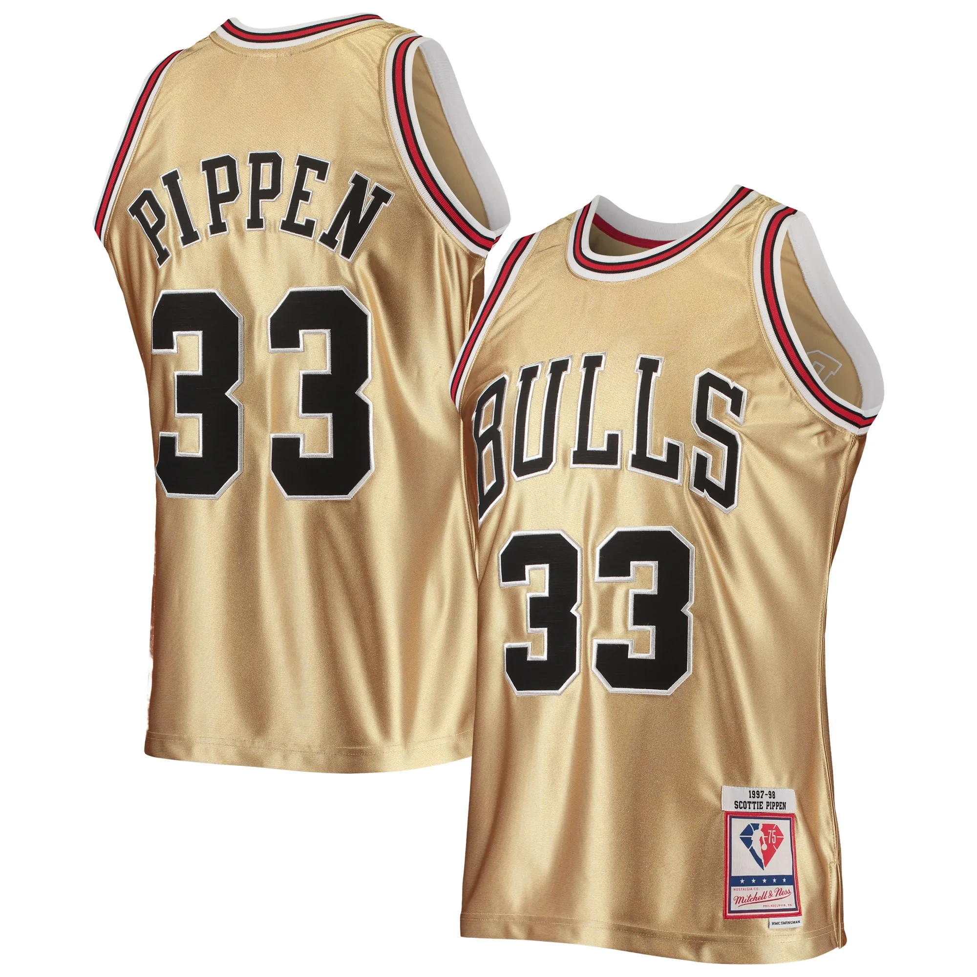 Scottie Pippen Chicago Bulls Mitchell & Ness 75th Anniversary 1997-98 Hardwood Classics Swingman Jersey - Gold
