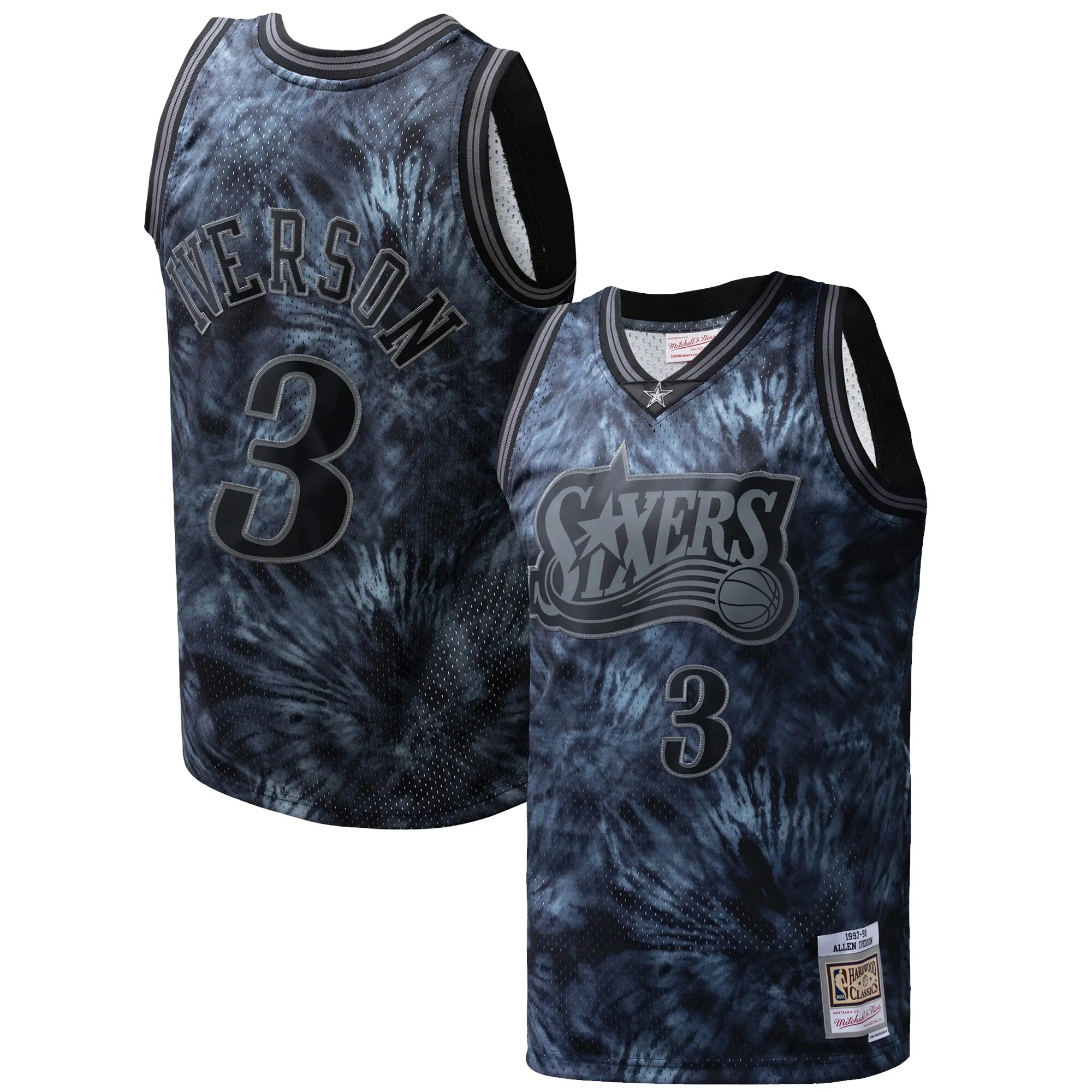 Allen Iverson Philadelphia 76ers Mitchell & Ness Hardwood Classics 1997-98 Tie-Dye Swingman Jersey - Black