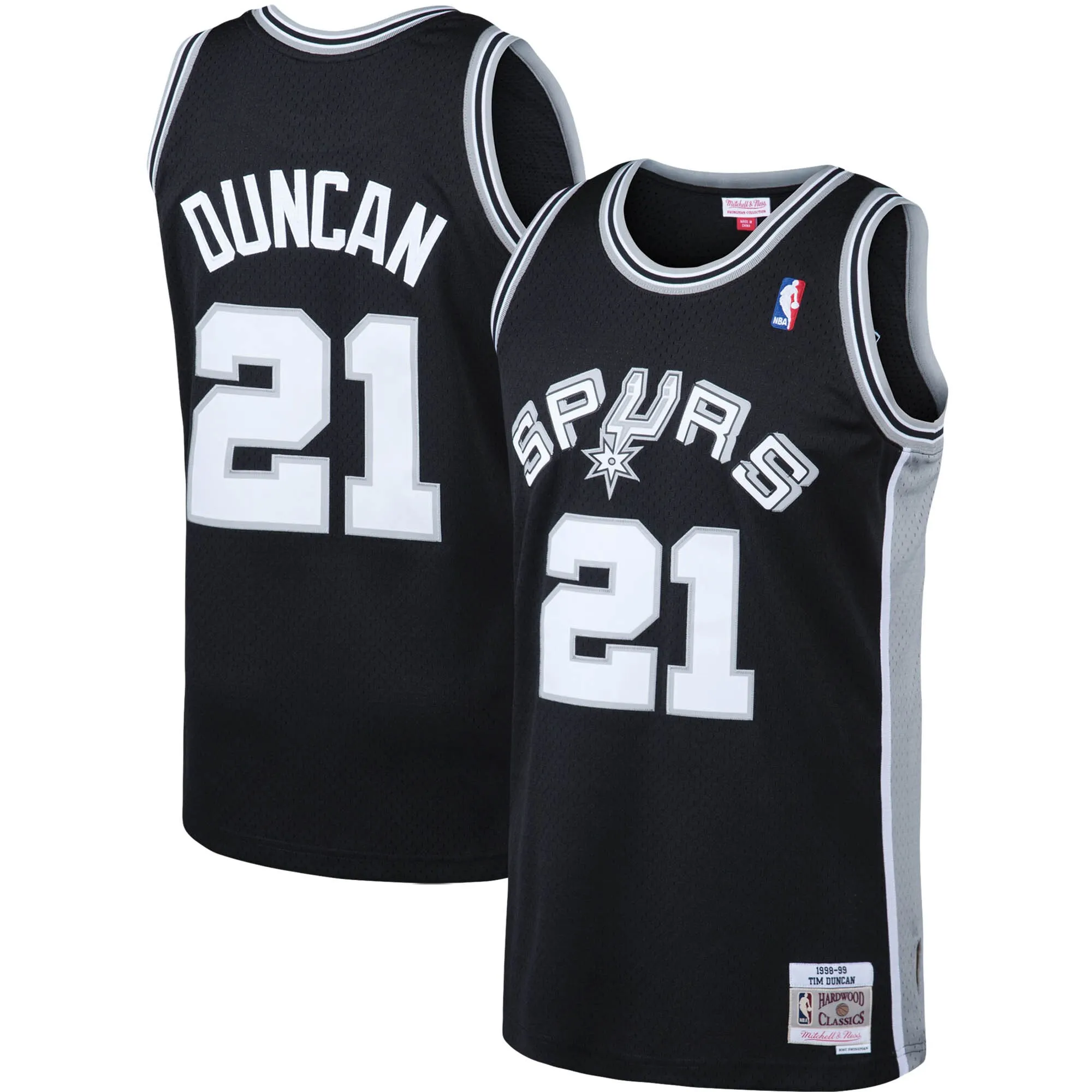 Tim Duncan San Antonio Spurs Mitchell & Ness 1998-99 Big & Tall Hardwood Classics Swingman Jersey - Black