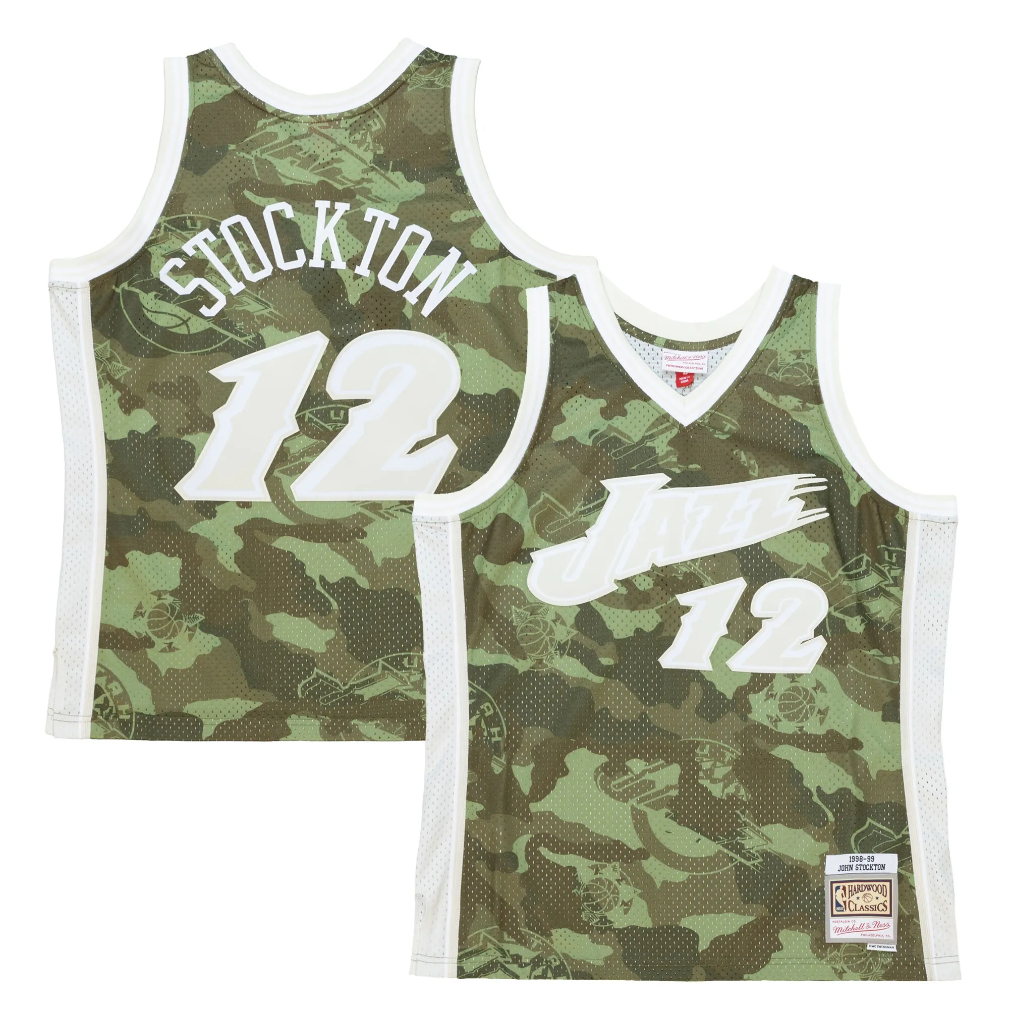 John Stockton Utah Jazz Mitchell & Ness Hardwood Classics 1998-99 Ghost Green Swingman Jersey - Camo