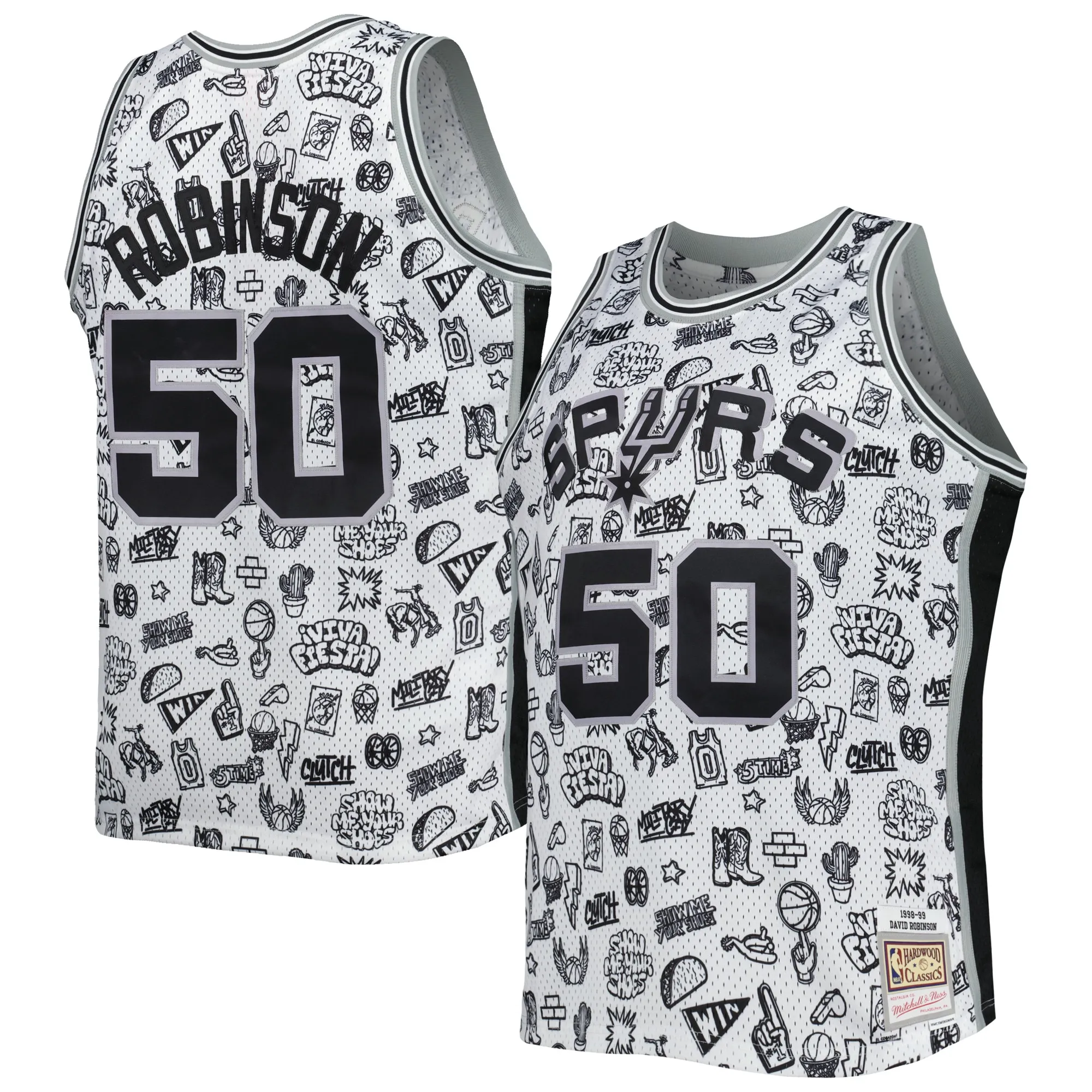 David Robinson San Antonio Spurs Mitchell & Ness 1998-99 Hardwood Classics Doodle Swingman Player Jersey - White