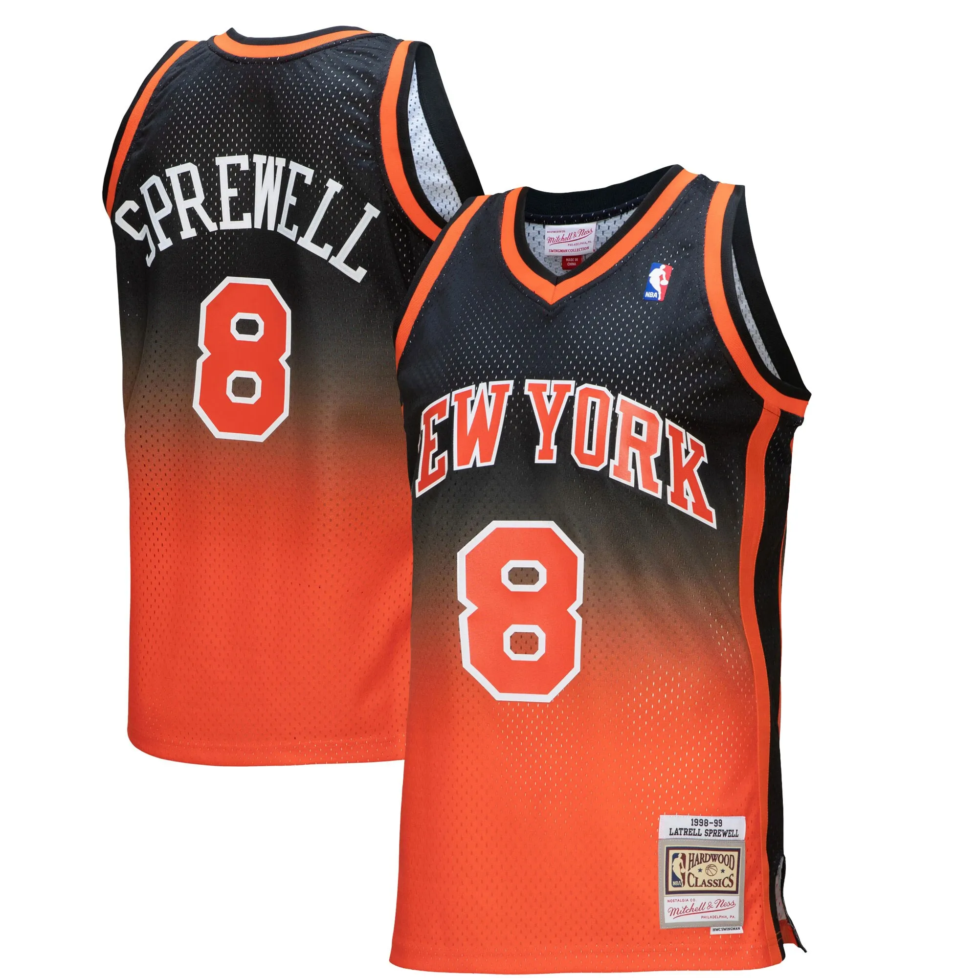 Latrell Sprewell New York Knicks Mitchell & Ness 1998-99 Hardwood Classics Fadeaway Swingman Player Jersey - Orange-Black