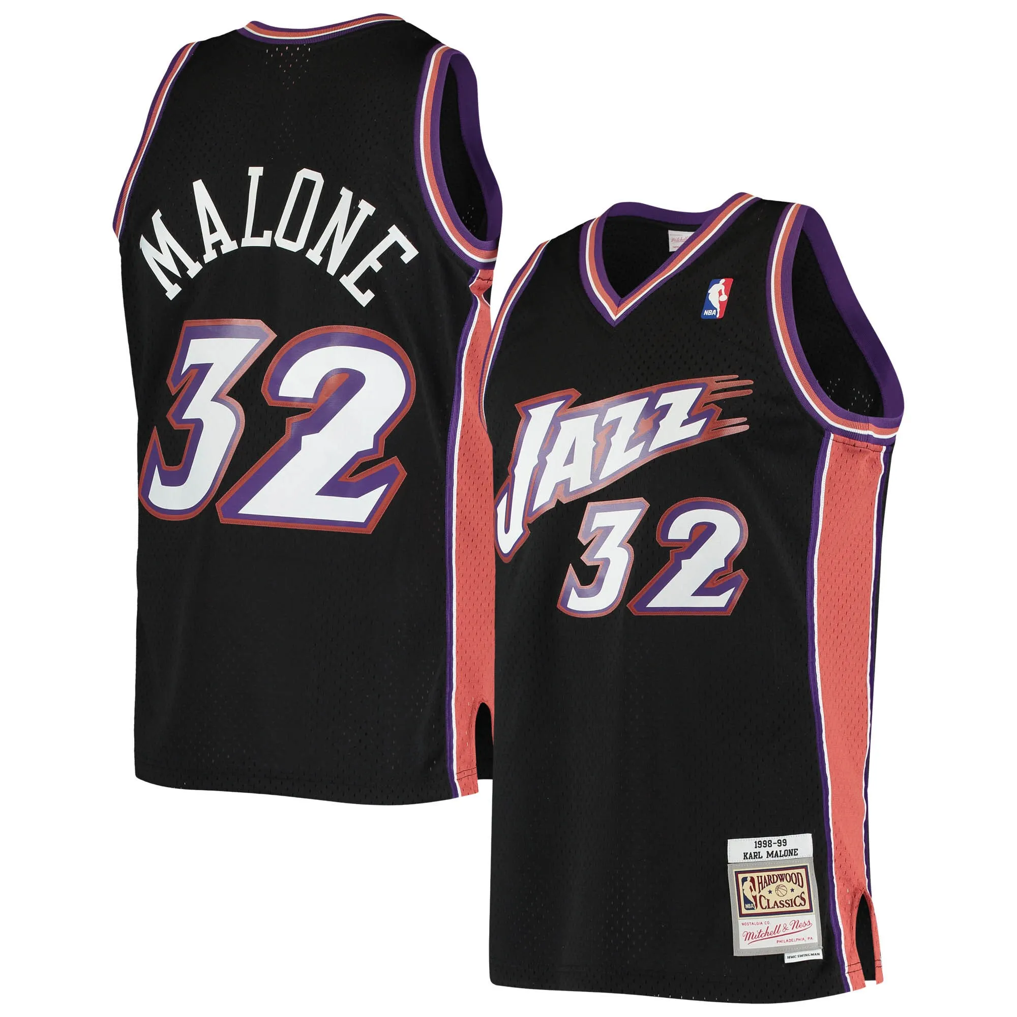 Karl Malone Utah Jazz Mitchell & Ness 1998-99 Hardwood Classics Swingman Jersey - Black
