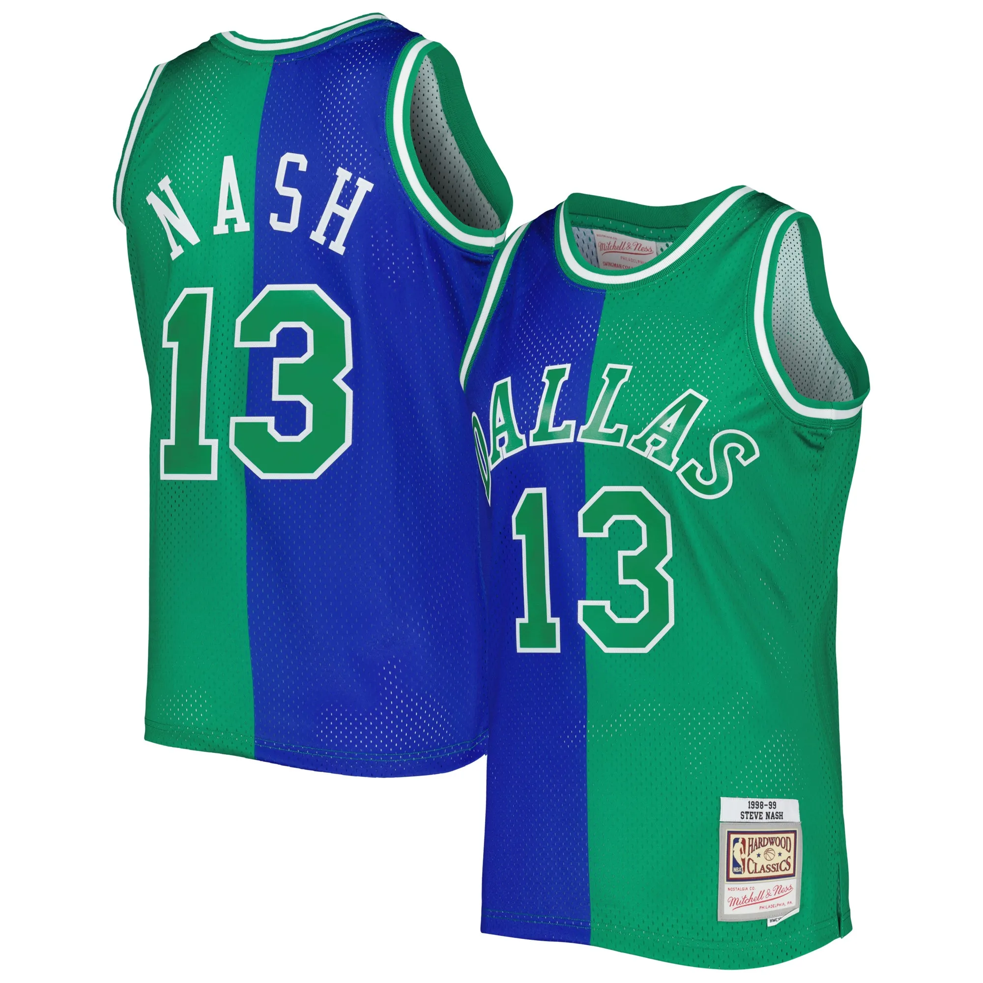 Steve Nash Dallas Mavericks Mitchell & Ness Hardwood Classics 1998-99 Split Swingman Jersey - Blue-Green