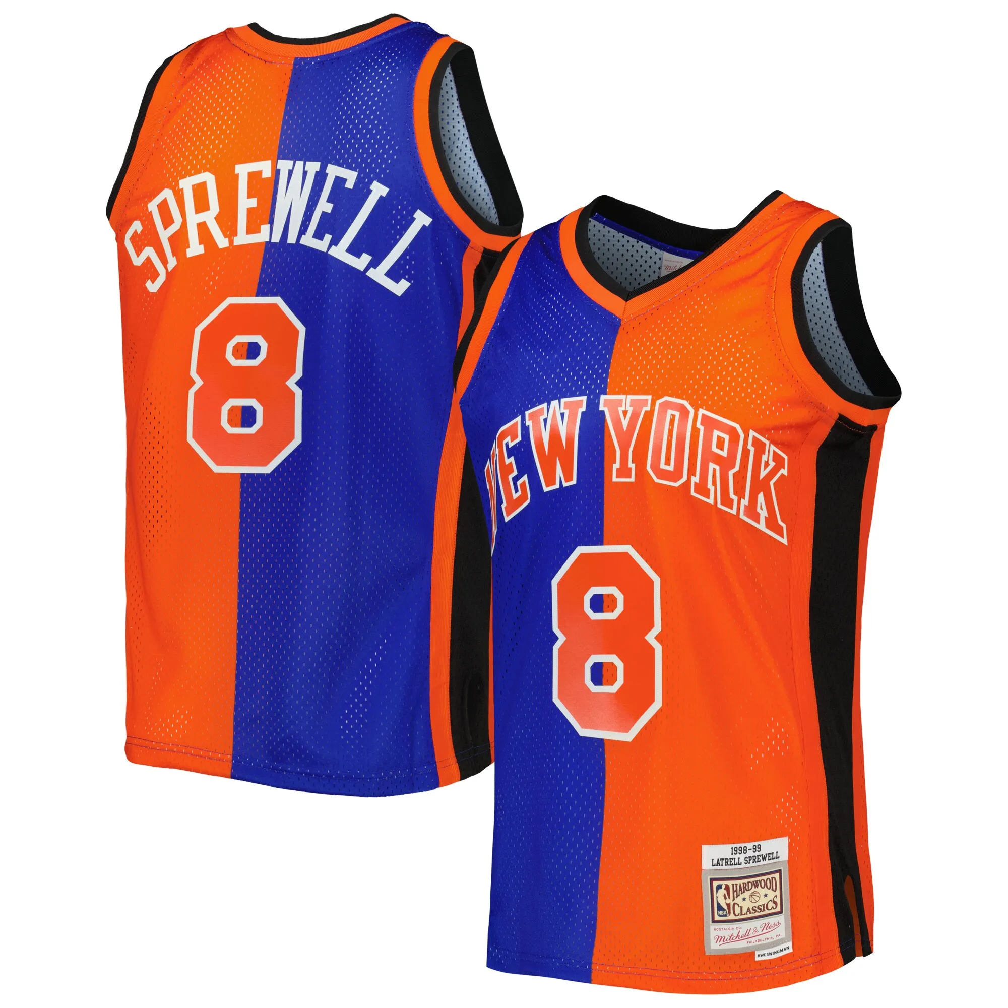 Latrell Sprewell New York Knicks Mitchell & Ness Hardwood Classics 1998-99 Split Swingman Jersey - Blue-Orange