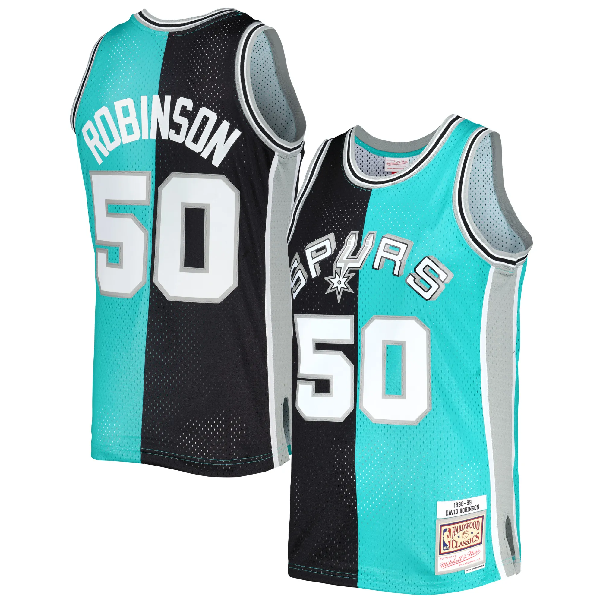 David Robinson San Antonio Spurs Mitchell & Ness Hardwood Classics 1998-99 Split Swingman Jersey - Black-Teal