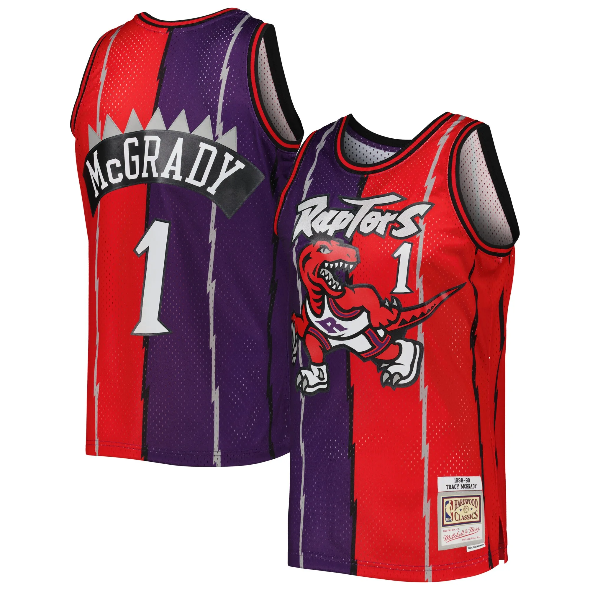 Tracy McGrady Toronto Raptors Mitchell & Ness Hardwood Classics 1998-99 Split Swingman Jersey - Purple-Red