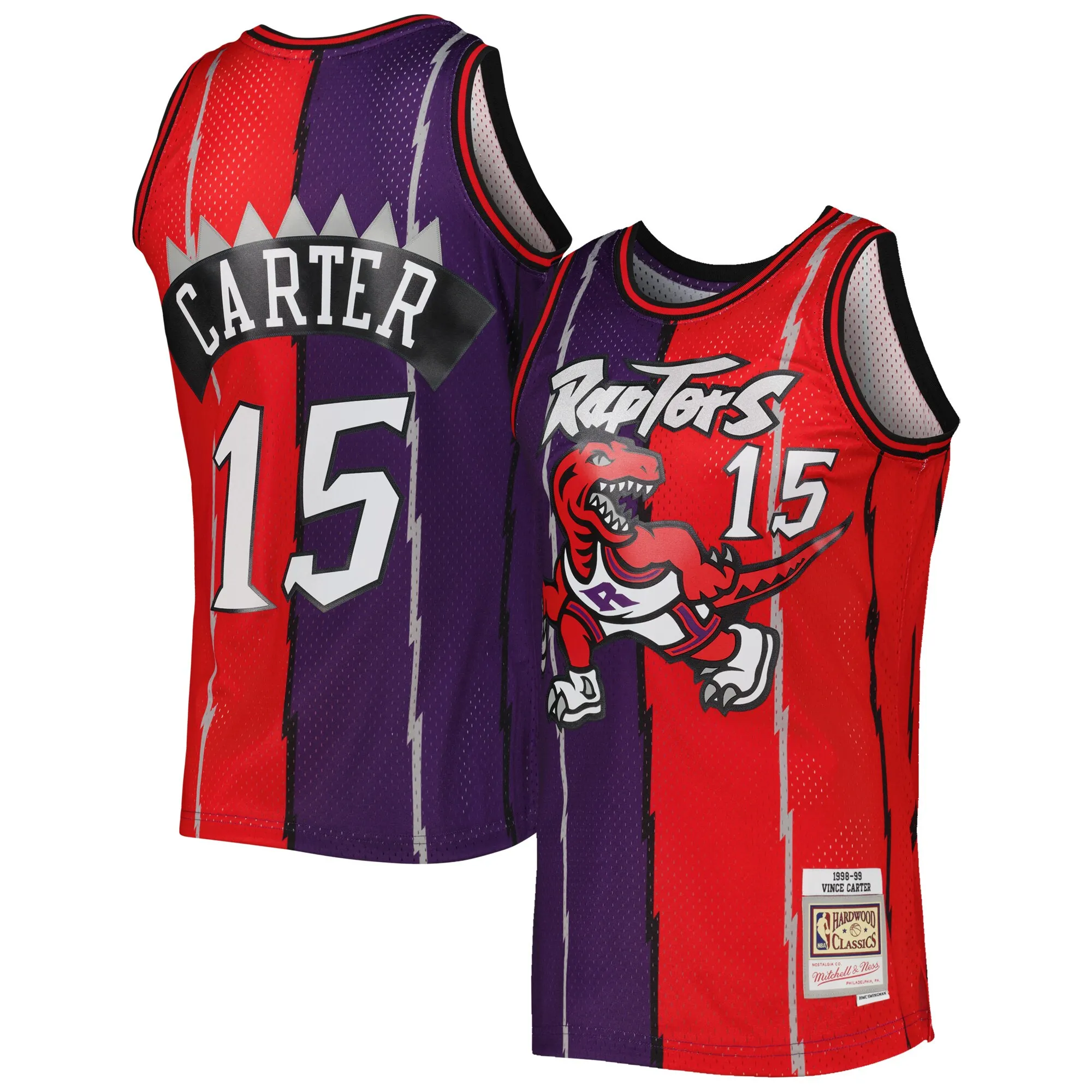 Vince Carter Toronto Raptors Mitchell & Ness Hardwood Classics 1998-99 Split Swingman Jersey - Purple-Red