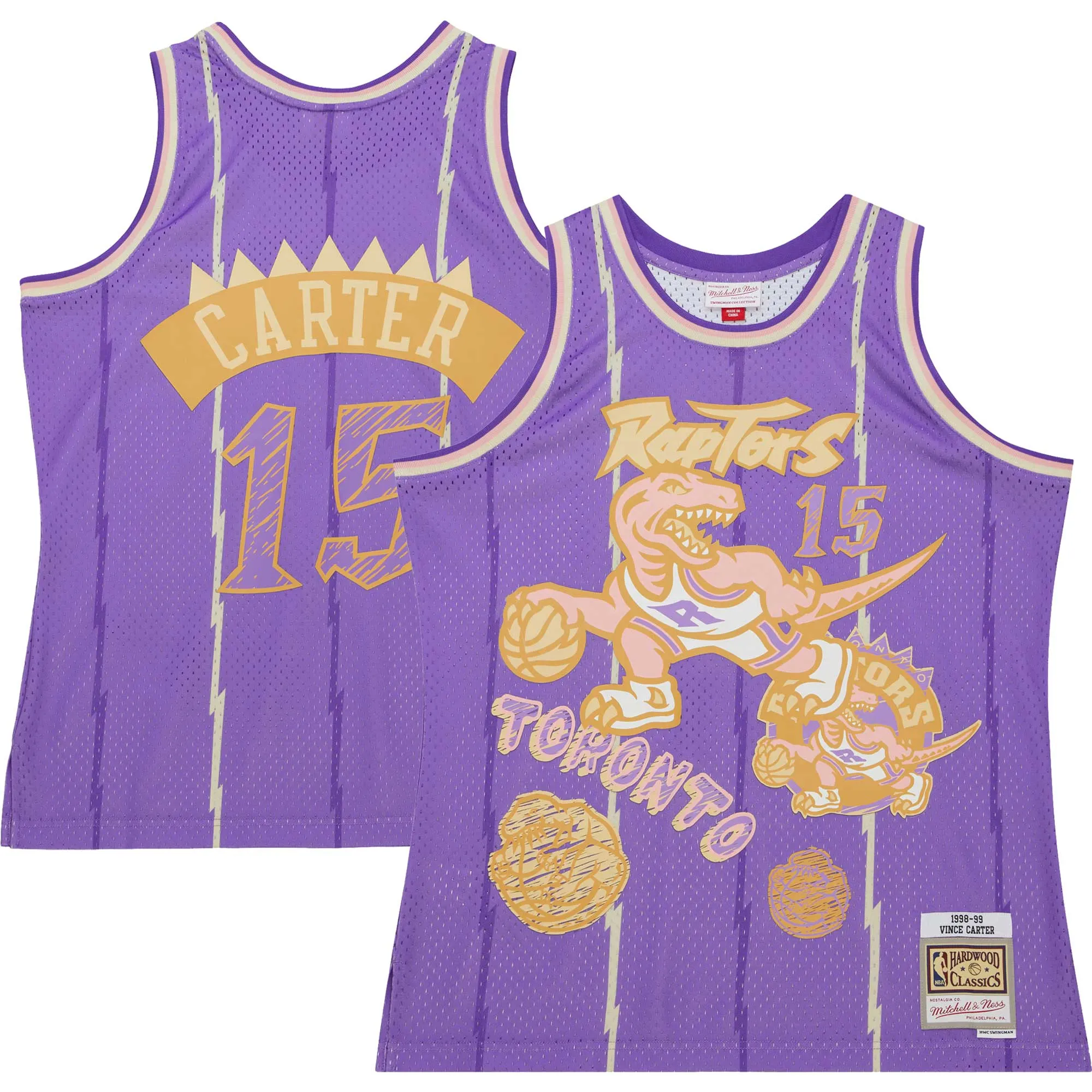 Vince Carter Toronto Raptors Mitchell & Ness 1998-99 Swingman Sidewalk Sketch Jersey - Purple