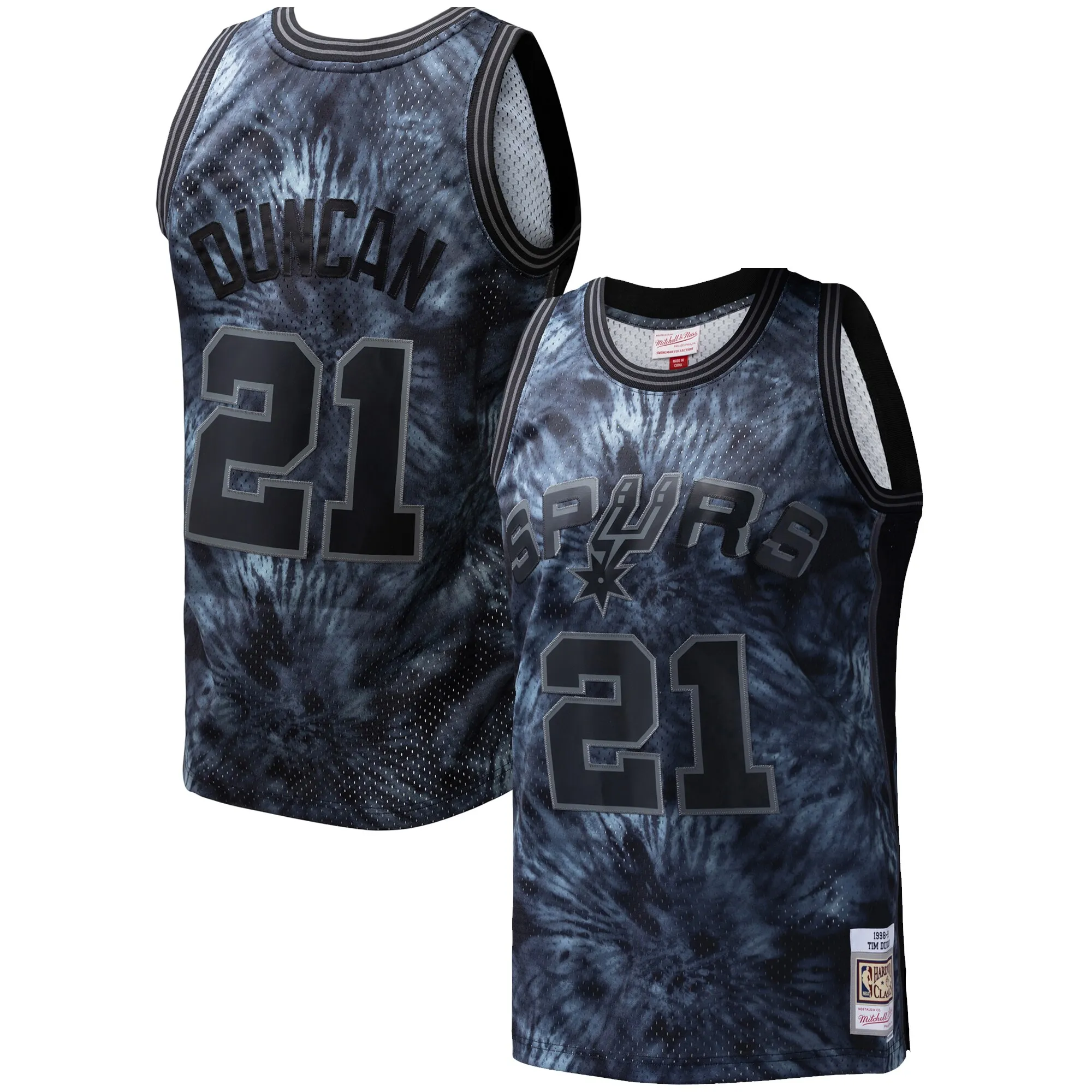 Tim Duncan San Antonio Spurs Mitchell & Ness Hardwood Classics 1998-99 Tie-Dye Swingman Jersey - Black