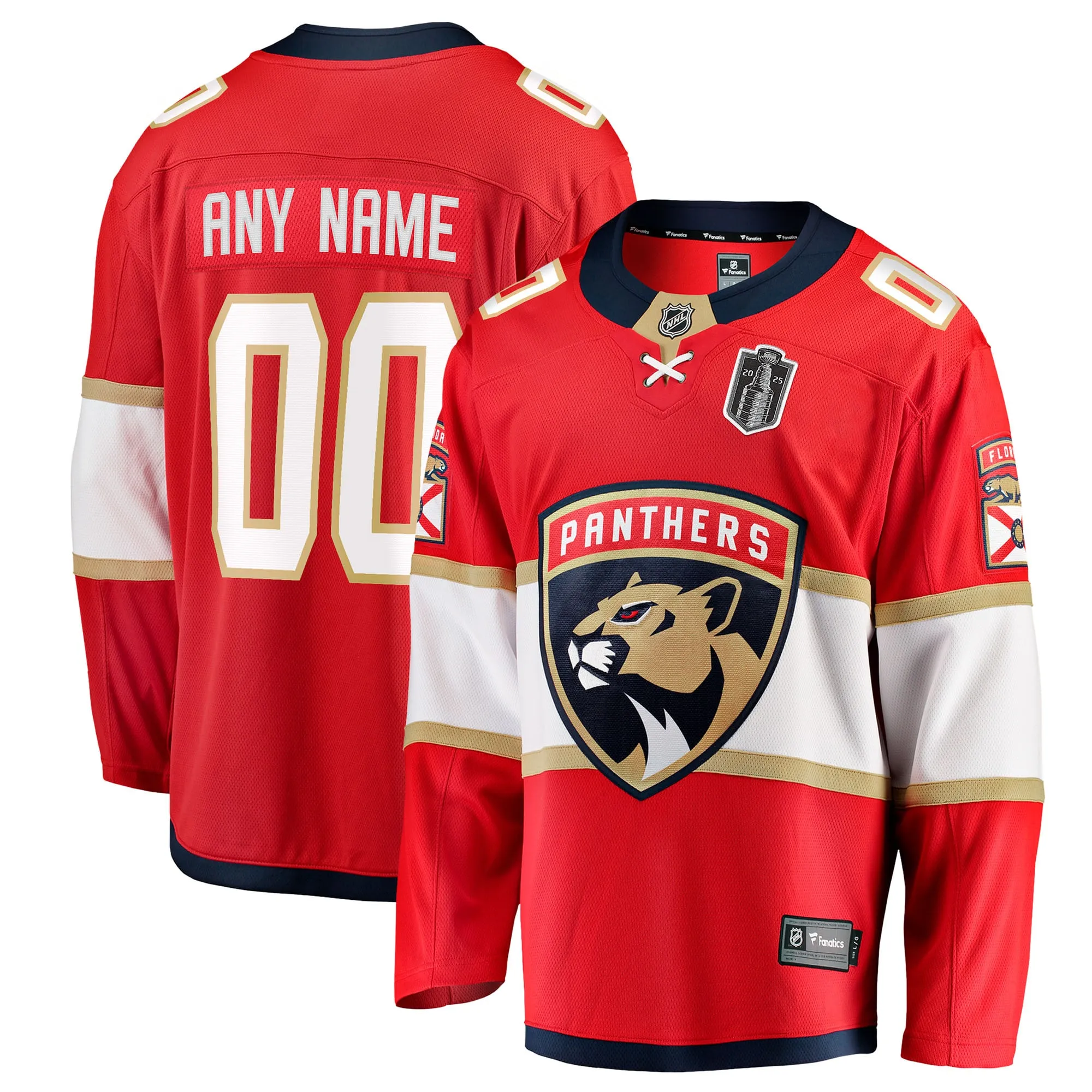 Florida Panthers Fanatics 2025 Stanley Cup Final Home Breakaway Custom Jersey - Red