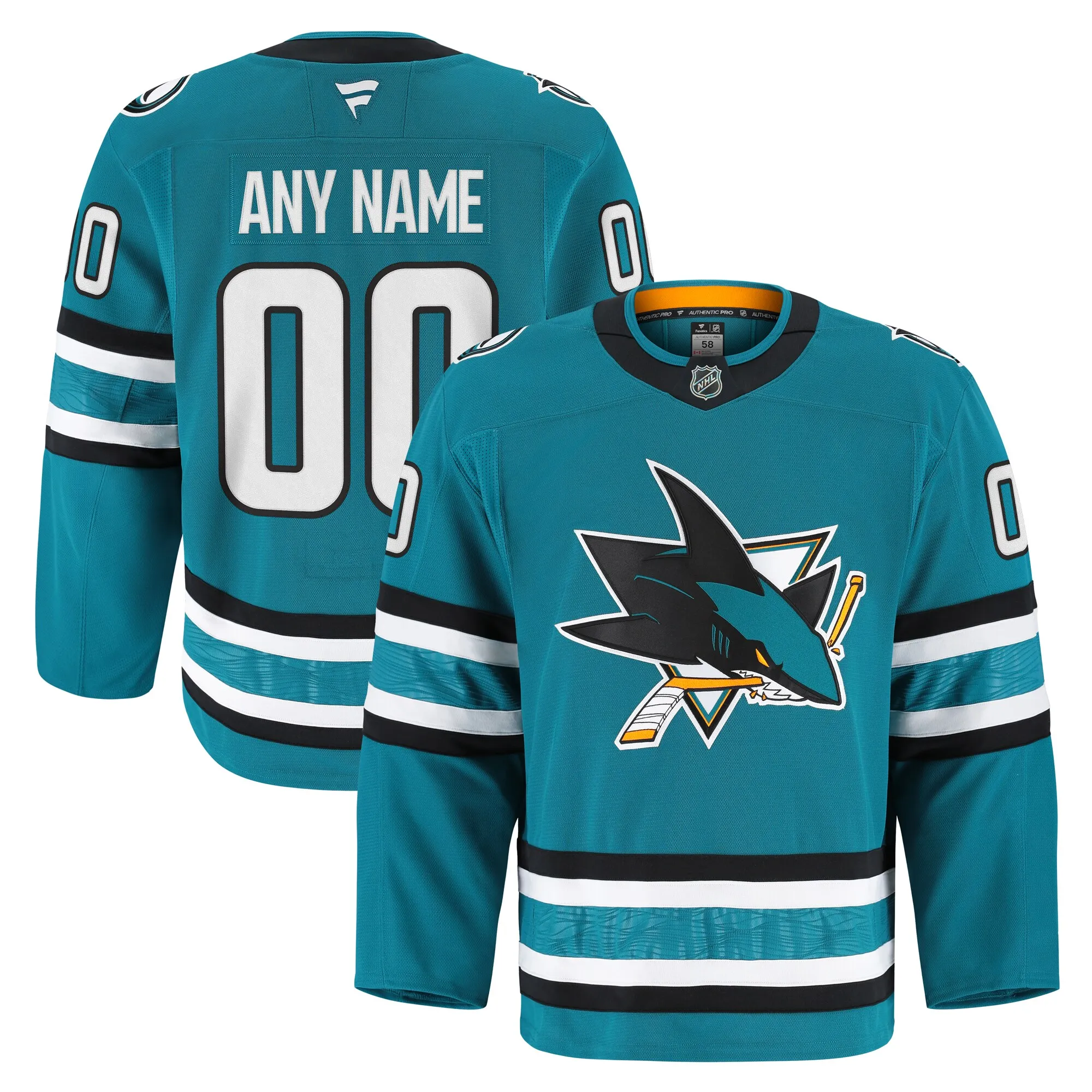 San Jose Sharks Fanatics Home Authentic Pro Custom Jersey - Teal