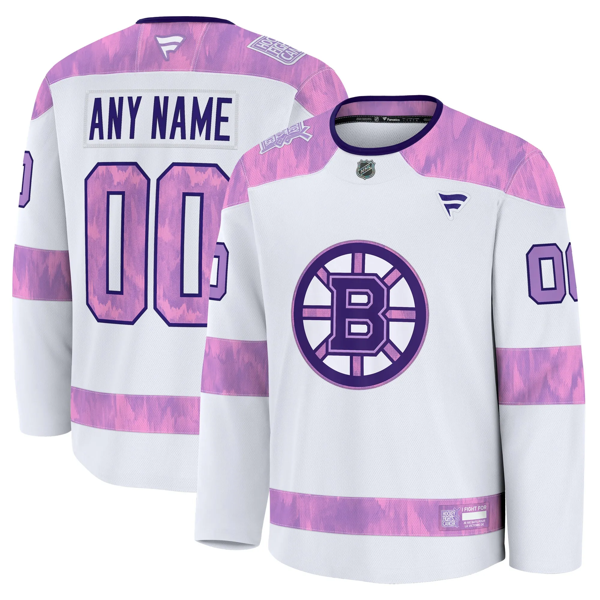 Boston Bruins Fanatics 2024 Hockey Fights Cancer Custom Practice Jersey - White
