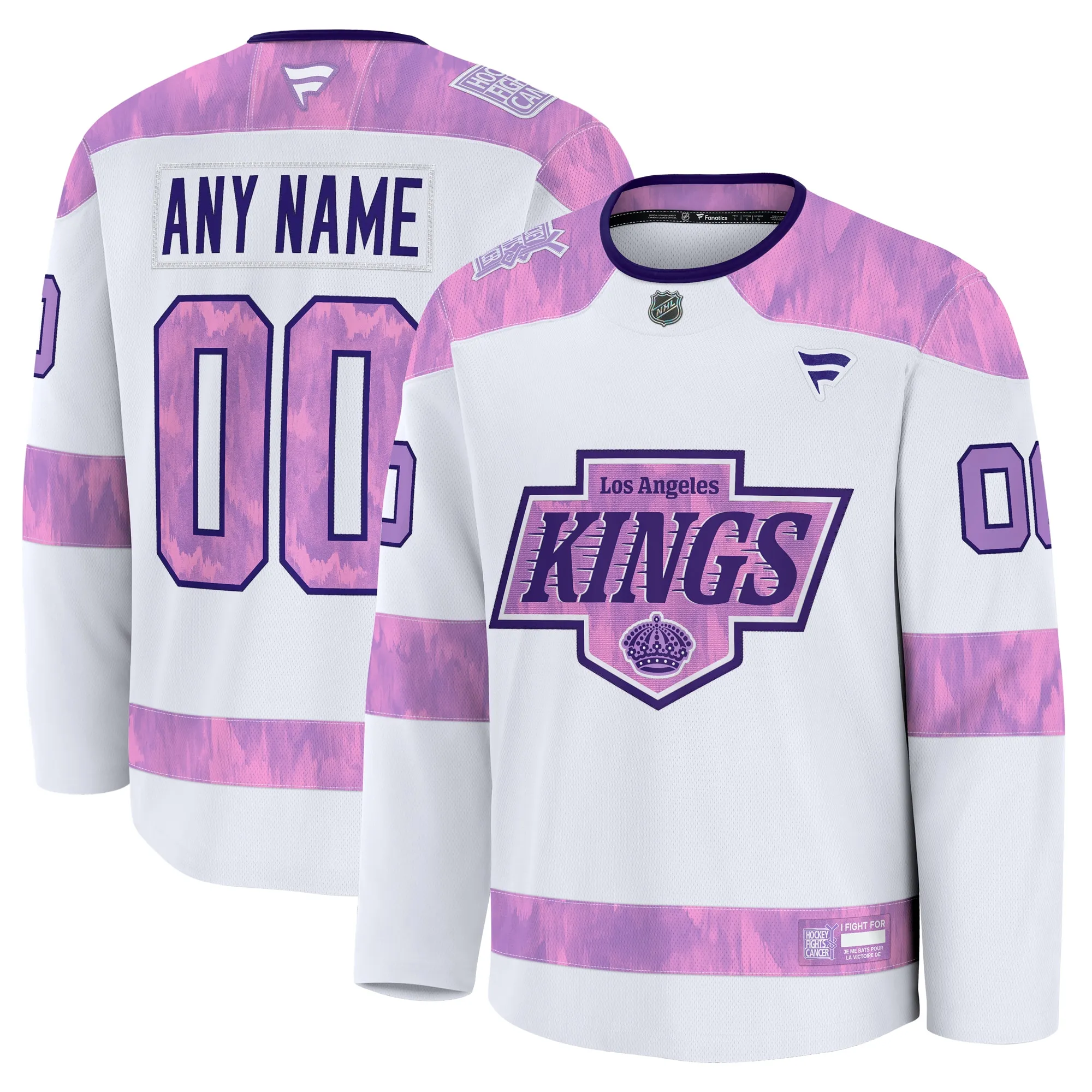 Los Angeles Kings Fanatics 2024 Hockey Fights Cancer Custom Practice Jersey - White