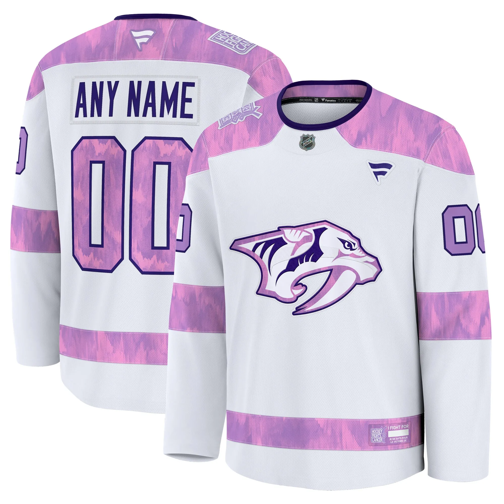 Nashville Predators Fanatics 2024 Hockey Fights Cancer Custom Practice Jersey - White