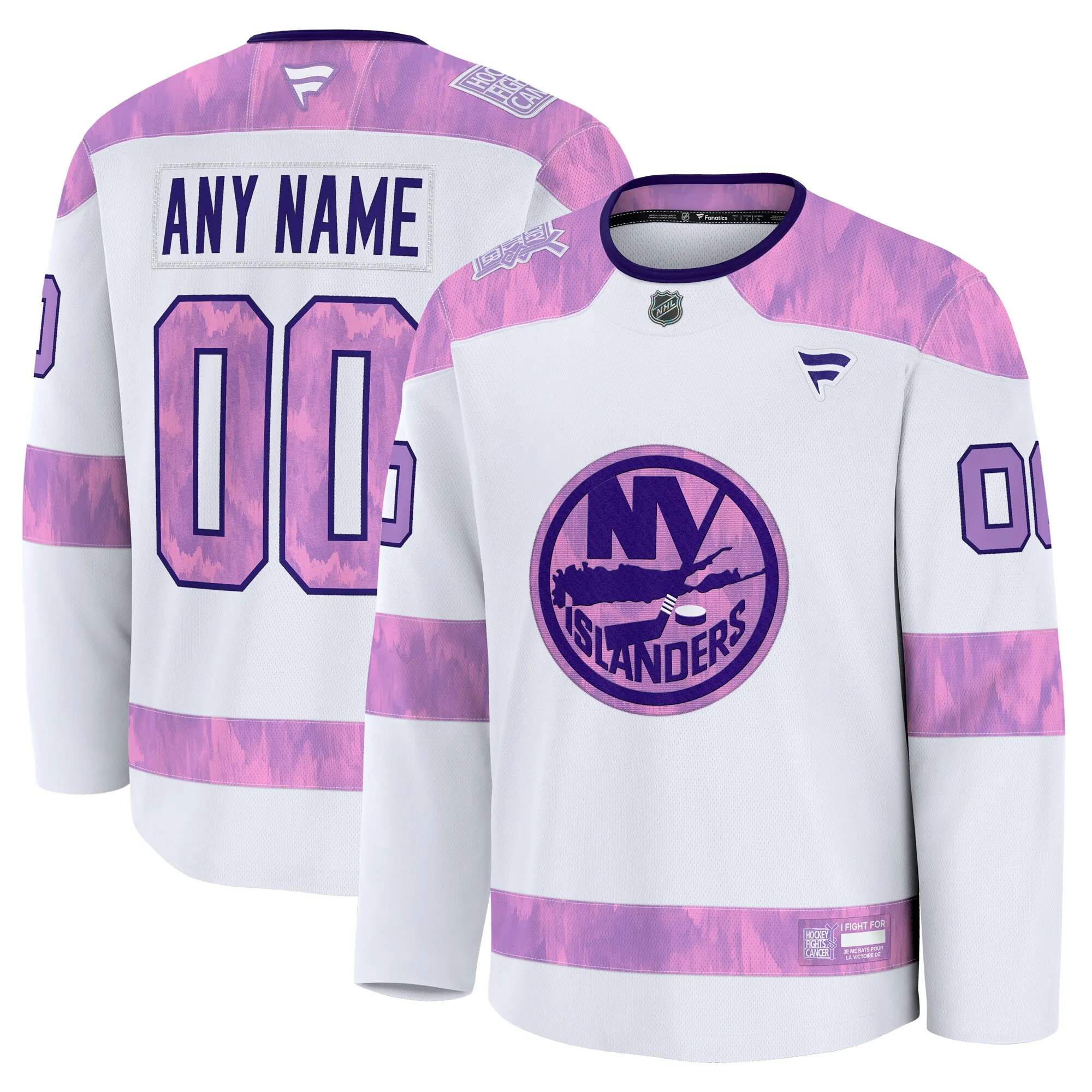 New York Islanders Fanatics 2024 Hockey Fights Cancer Custom Practice Jersey - White