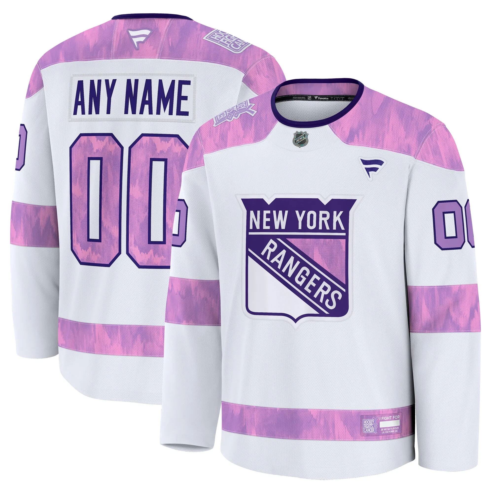 New York Rangers Fanatics 2024 Hockey Fights Cancer Custom Practice Jersey - White