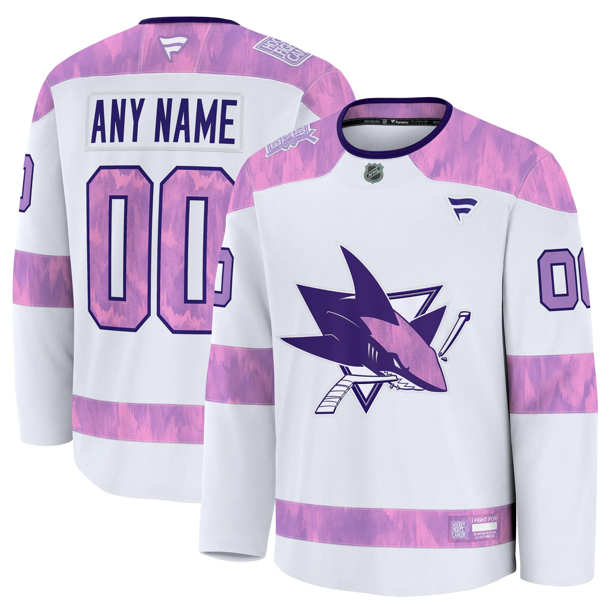 San Jose Sharks Fanatics 2024 Hockey Fights Cancer Custom Practice Jersey - White