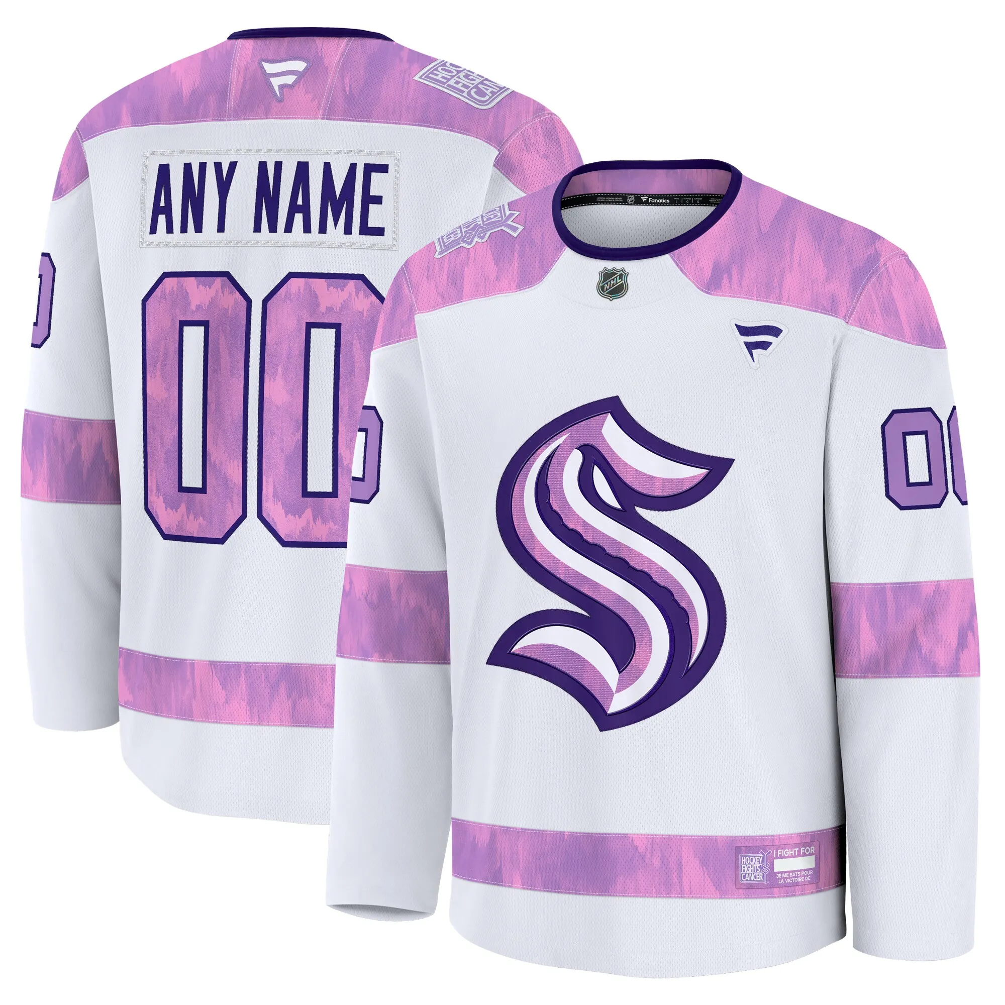 Seattle Kraken Fanatics 2024 Hockey Fights Cancer Custom Practice Jersey - White