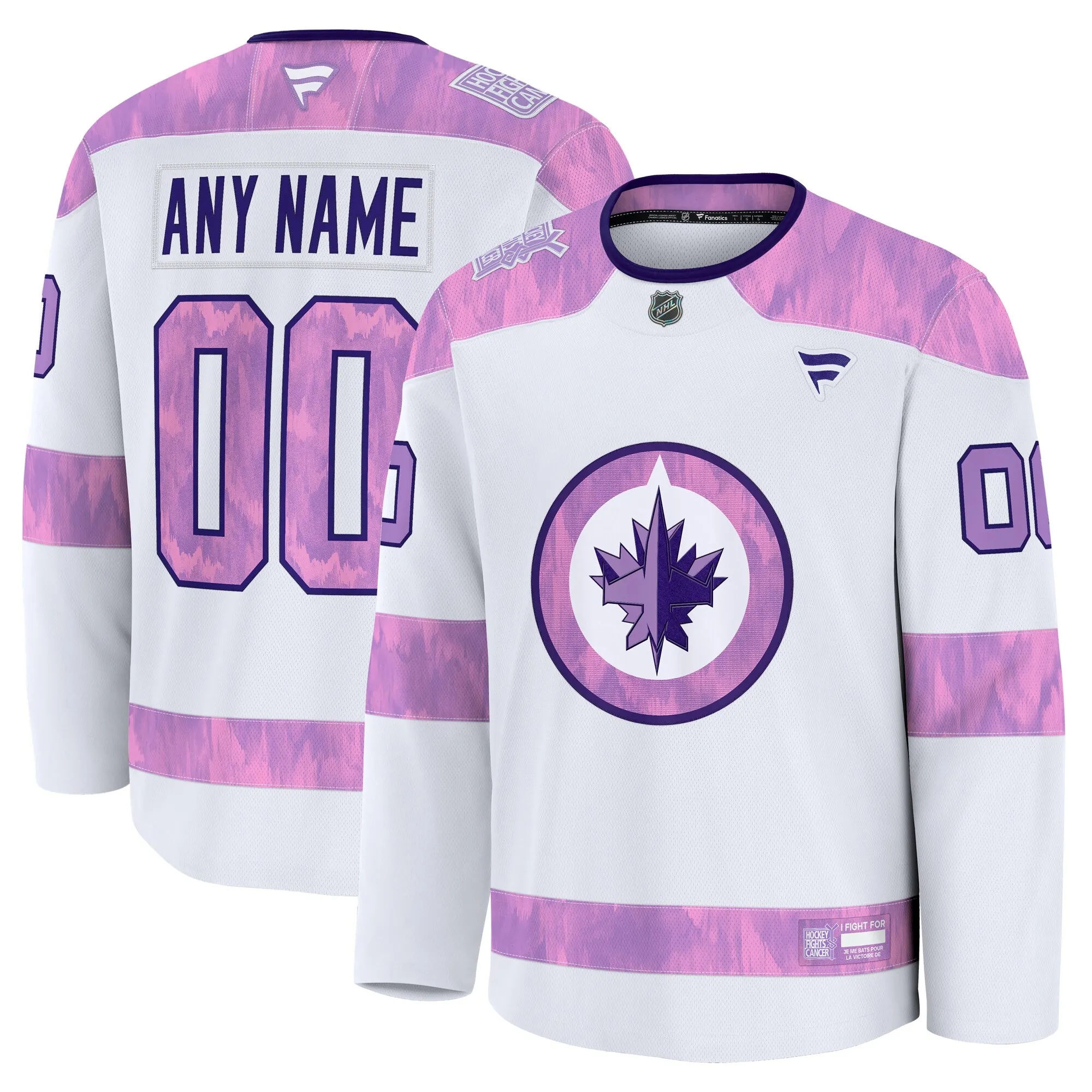 Winnipeg Jets Fanatics 2024 Hockey Fights Cancer Custom Practice Jersey - White