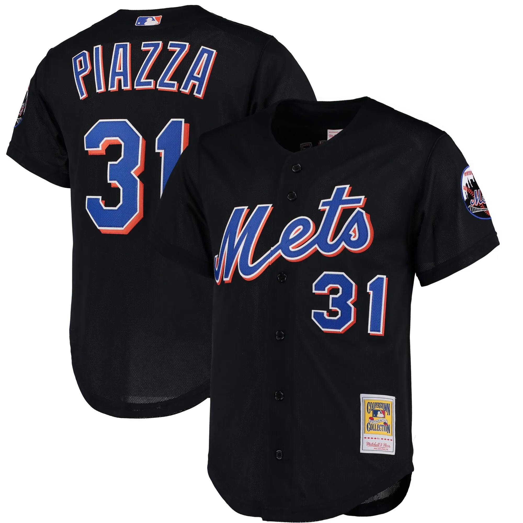 Mike Piazza New York Mets Mitchell & Ness Cooperstown Collection Mesh Batting Practice Button-Up Jersey - Black