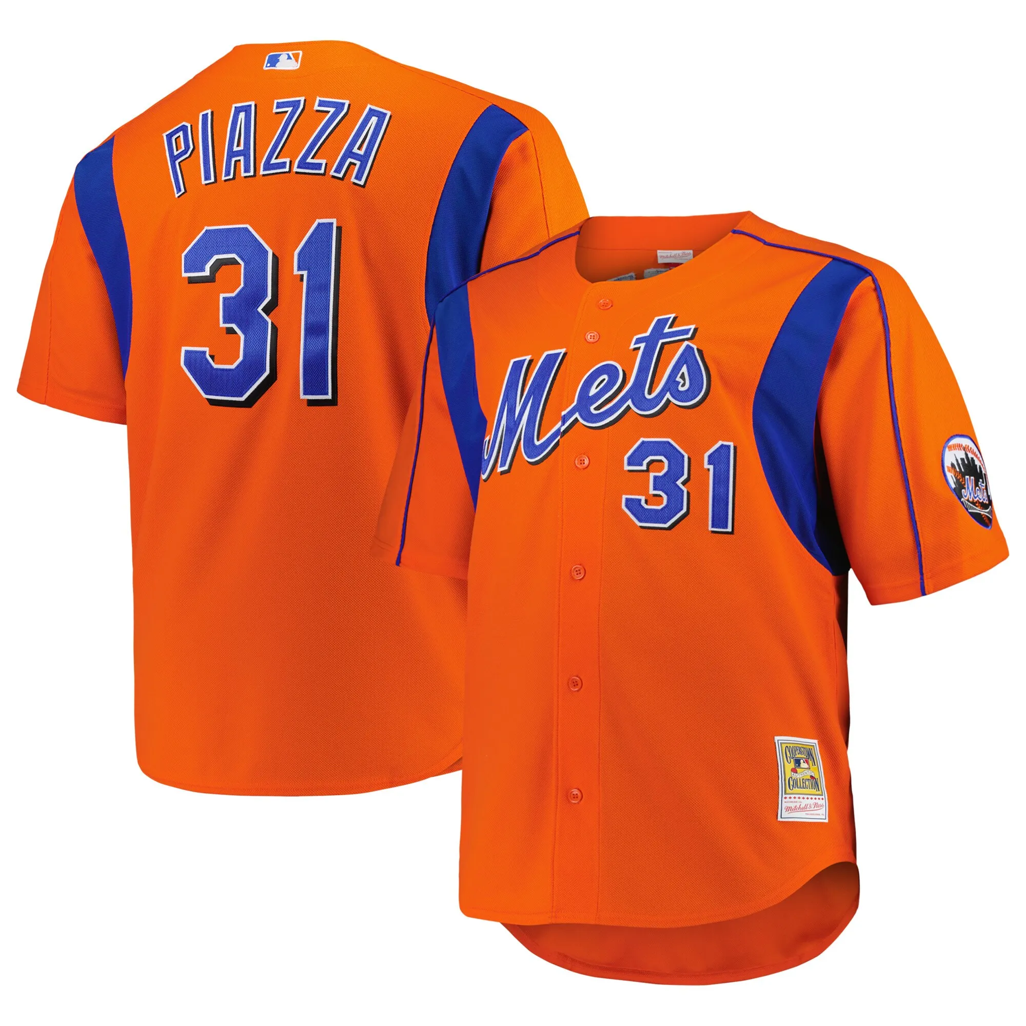 Mike Piazza New York Mets Mitchell & Ness Big & Tall Cooperstown Collection Mesh Batting Practice Jersey - Orange