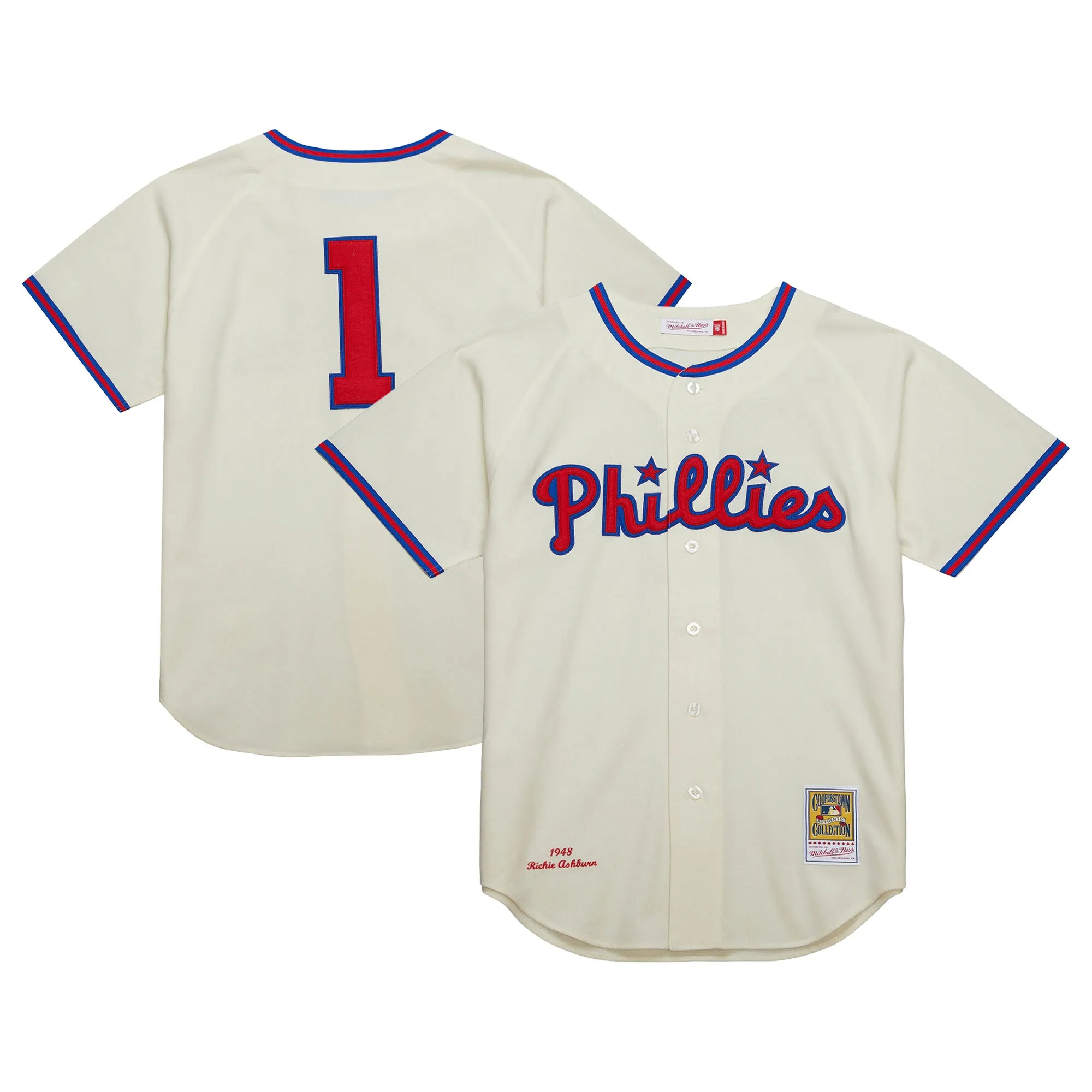Richie Ashburn Philadelphia Phillies Mitchell & Ness Cooperstown Collection 1948 Authentic Jersey - Cream