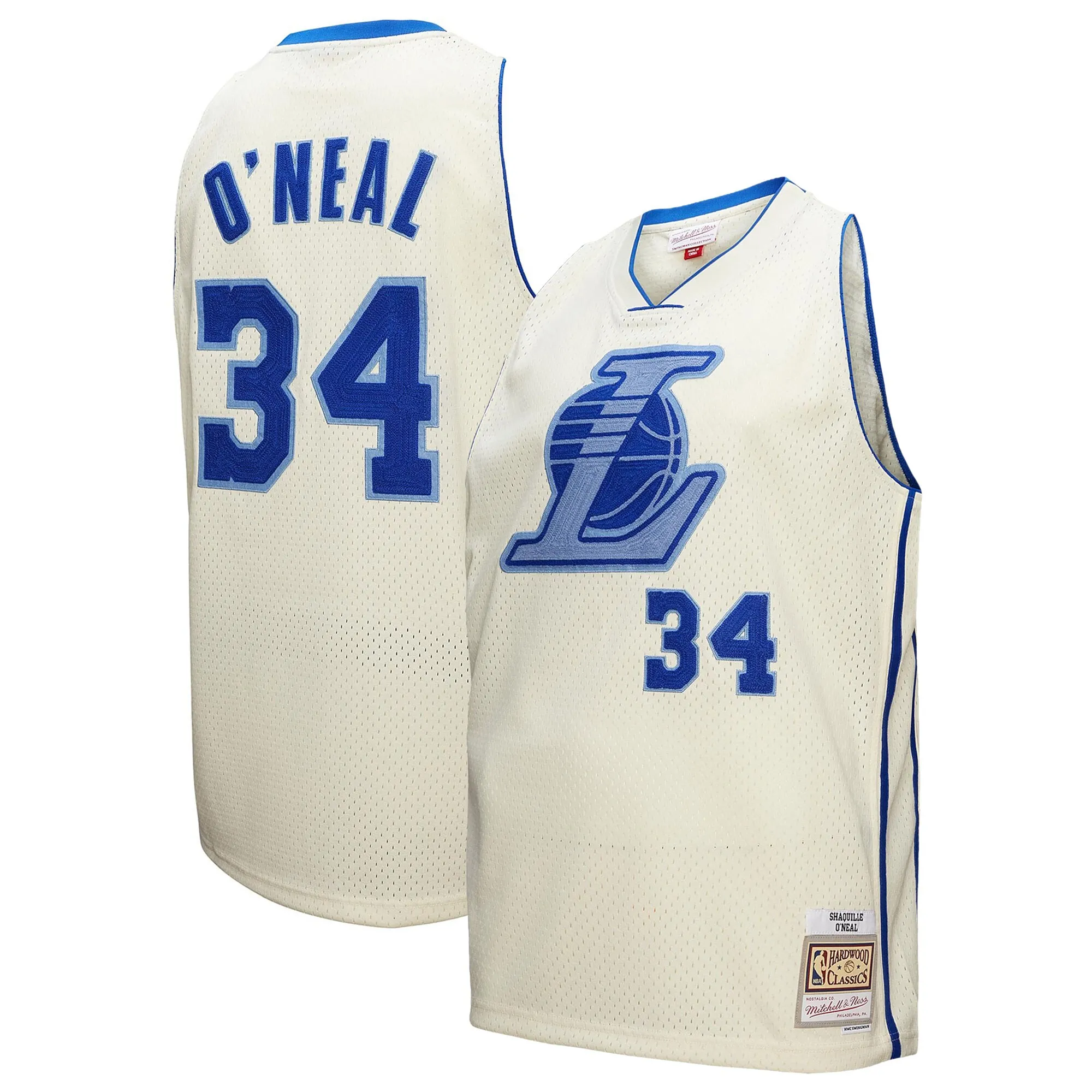 Shaquille O'Neal Los Angeles Lakers Mitchell & Ness Chainstitch Swingman Jersey - Cream