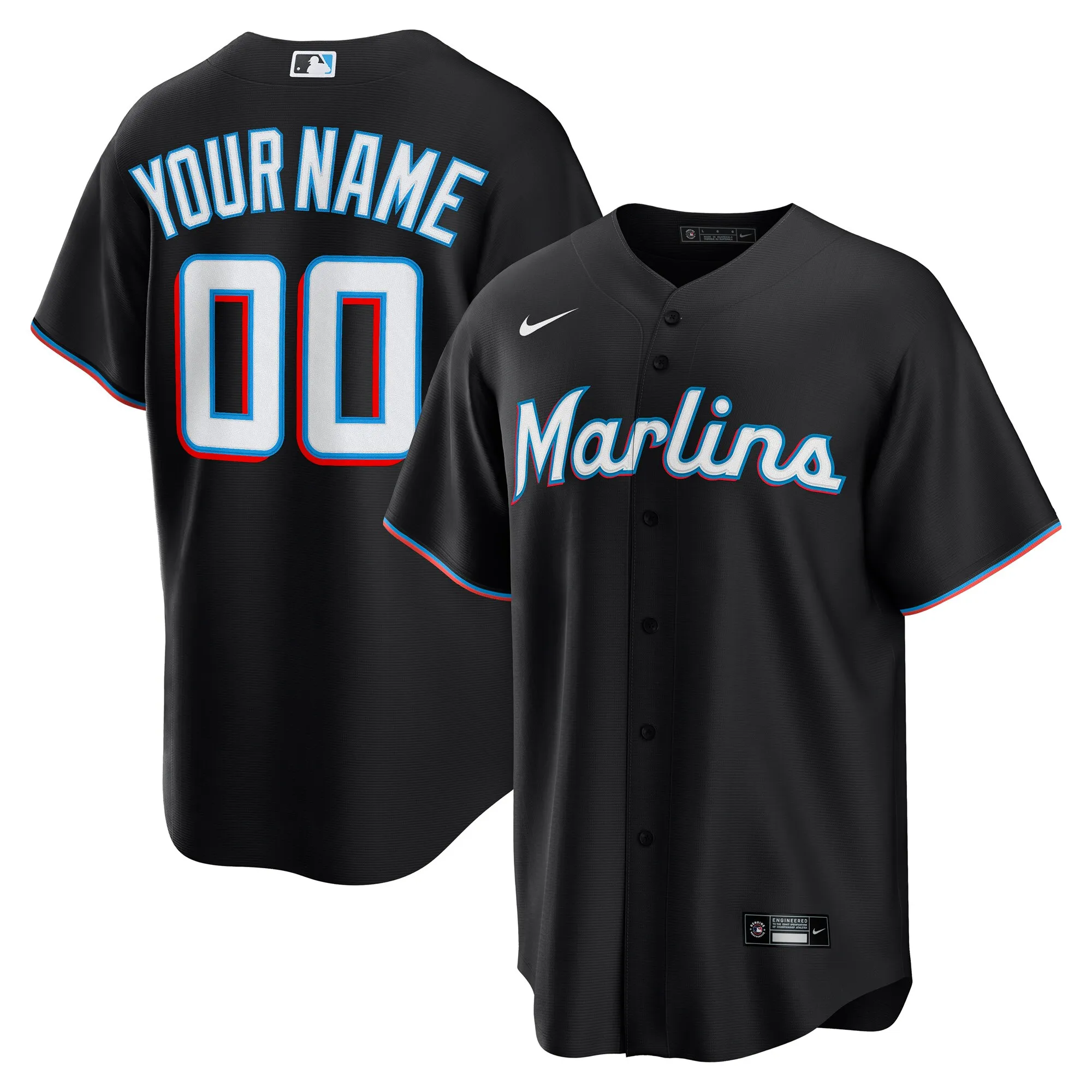 Miami Marlins Nike Alternate Custom Replica Jersey - Black