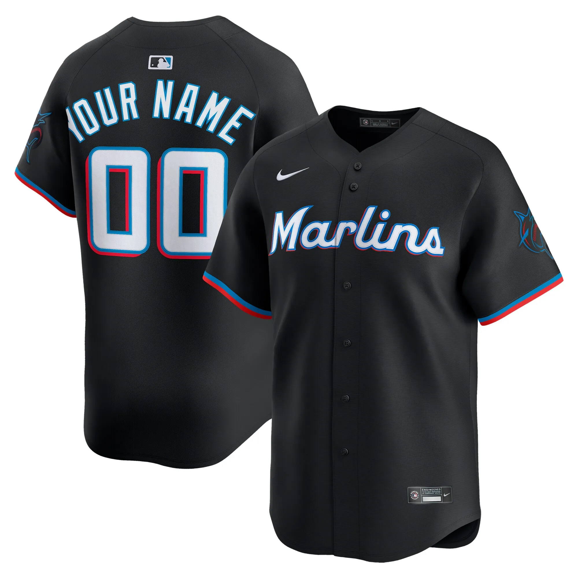 Miami Marlins Nike Alternate Limited Custom Jersey - Black