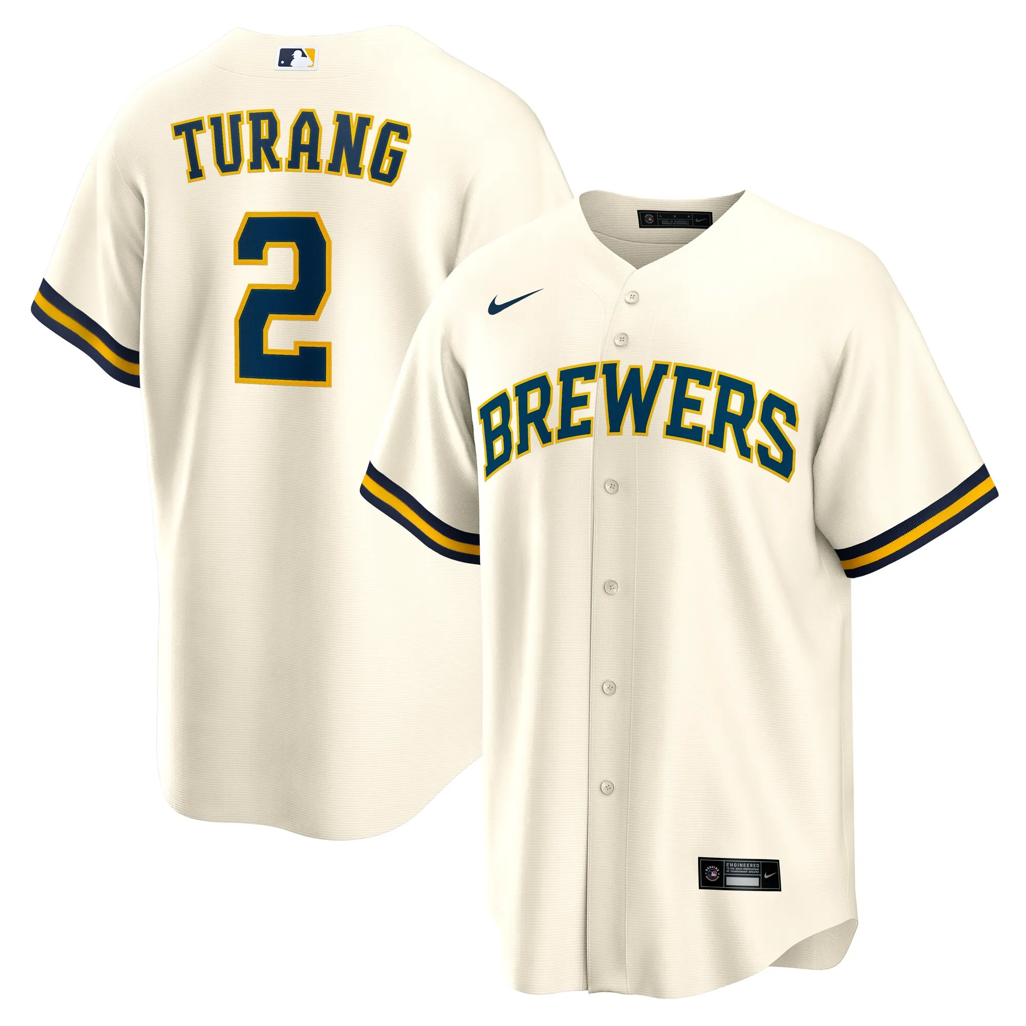 Brice Turang Milwaukee Brewers Nike Home Replica Jersey - Cream
