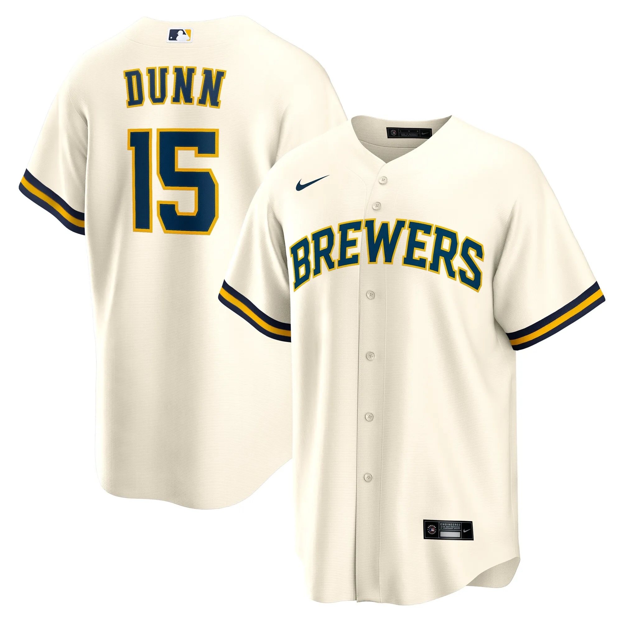 Oliver Dunn Milwaukee Brewers Nike Home Replica Jersey - Cream