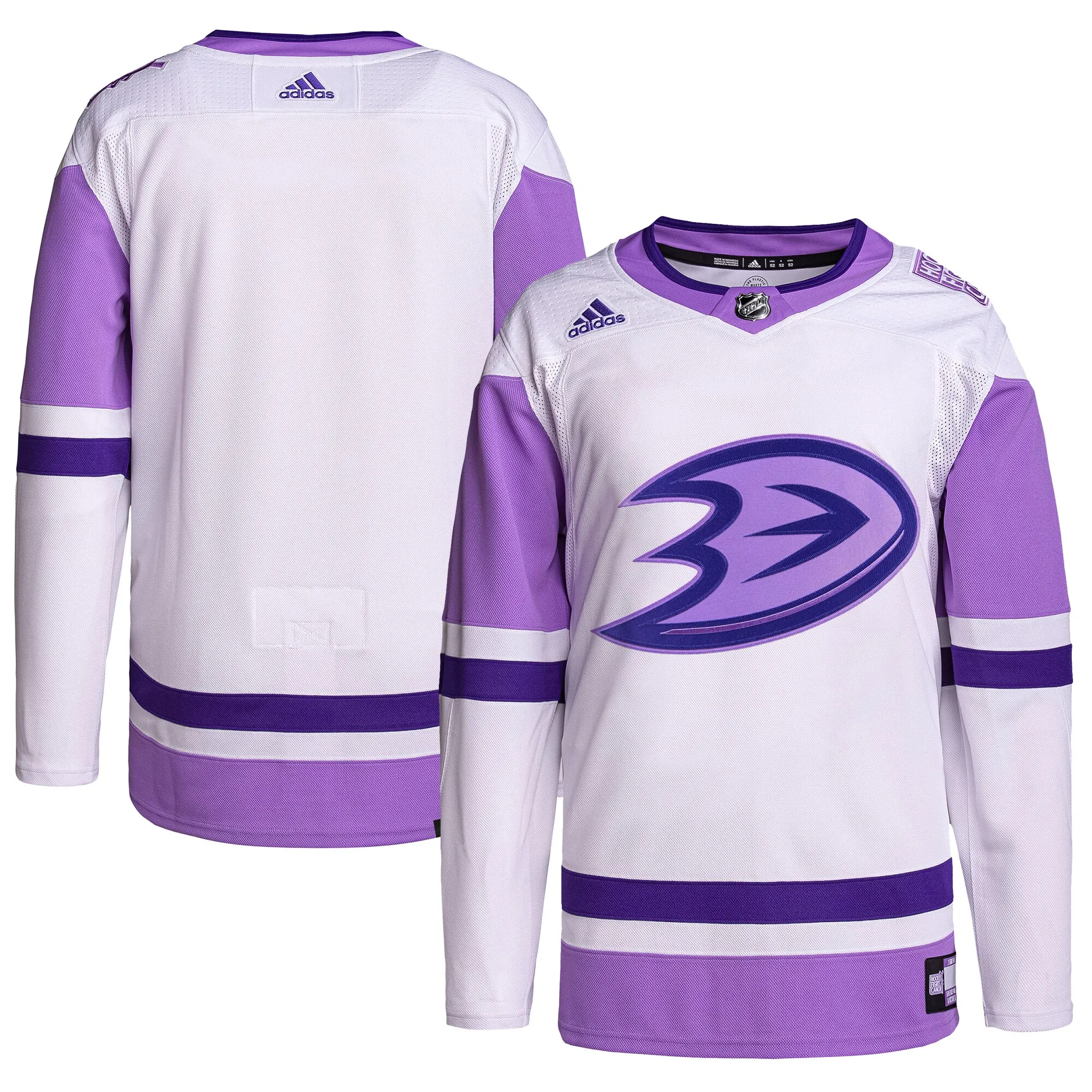 Anaheim Ducks adidas Hockey Fights Cancer Primegreen Authentic Blank Practice Jersey - White-Purple