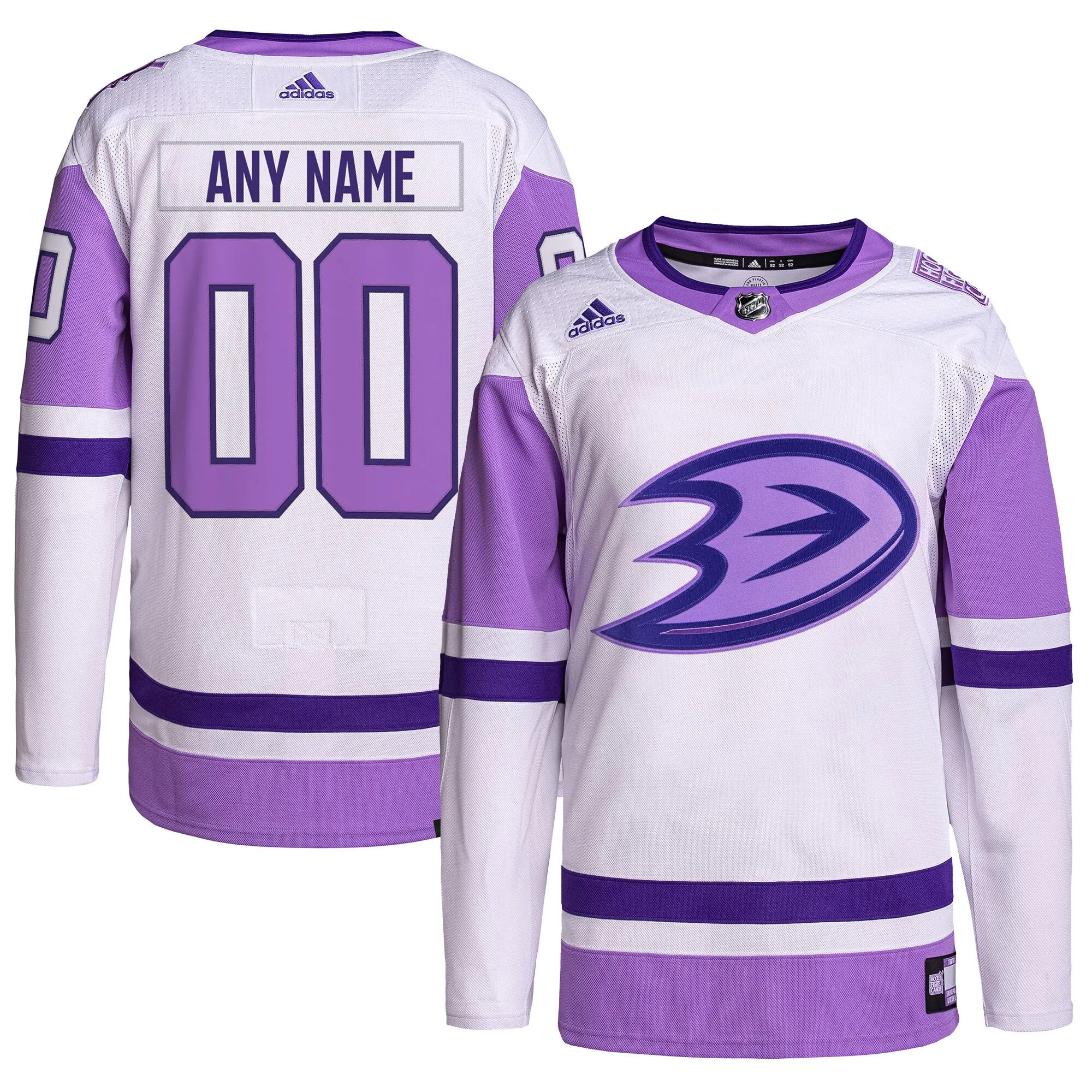 Anaheim Ducks adidas Hockey Fights Cancer Primegreen Authentic Custom Jersey - White-Purple