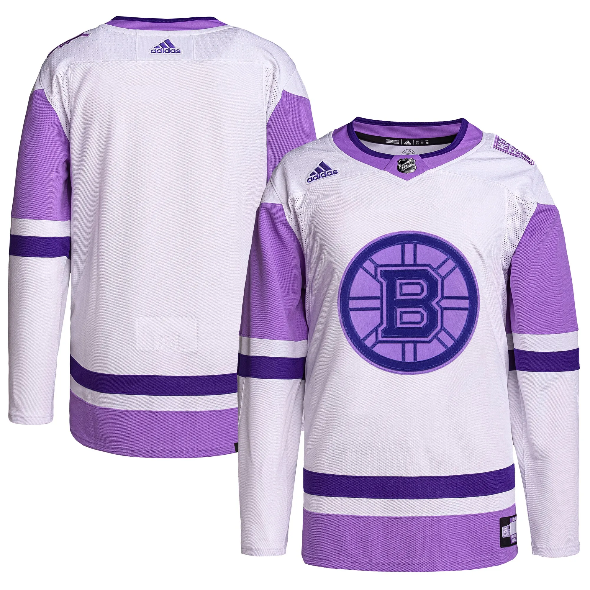 Boston Bruins adidas Hockey Fights Cancer Primegreen Authentic Blank Practice Jersey - White-Purple