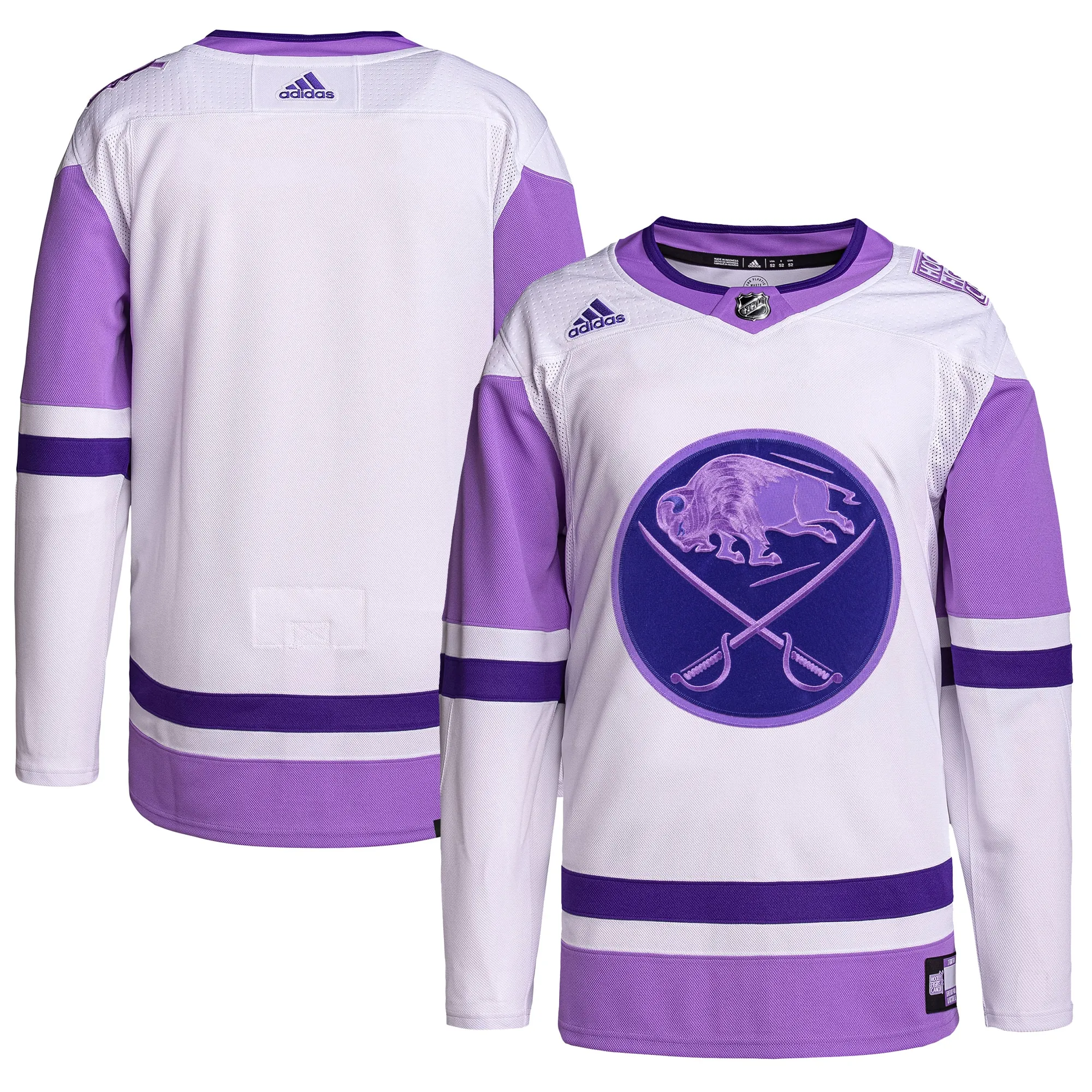 Buffalo Sabres adidas Hockey Fights Cancer Primegreen Authentic Blank Practice Jersey - White-Purple