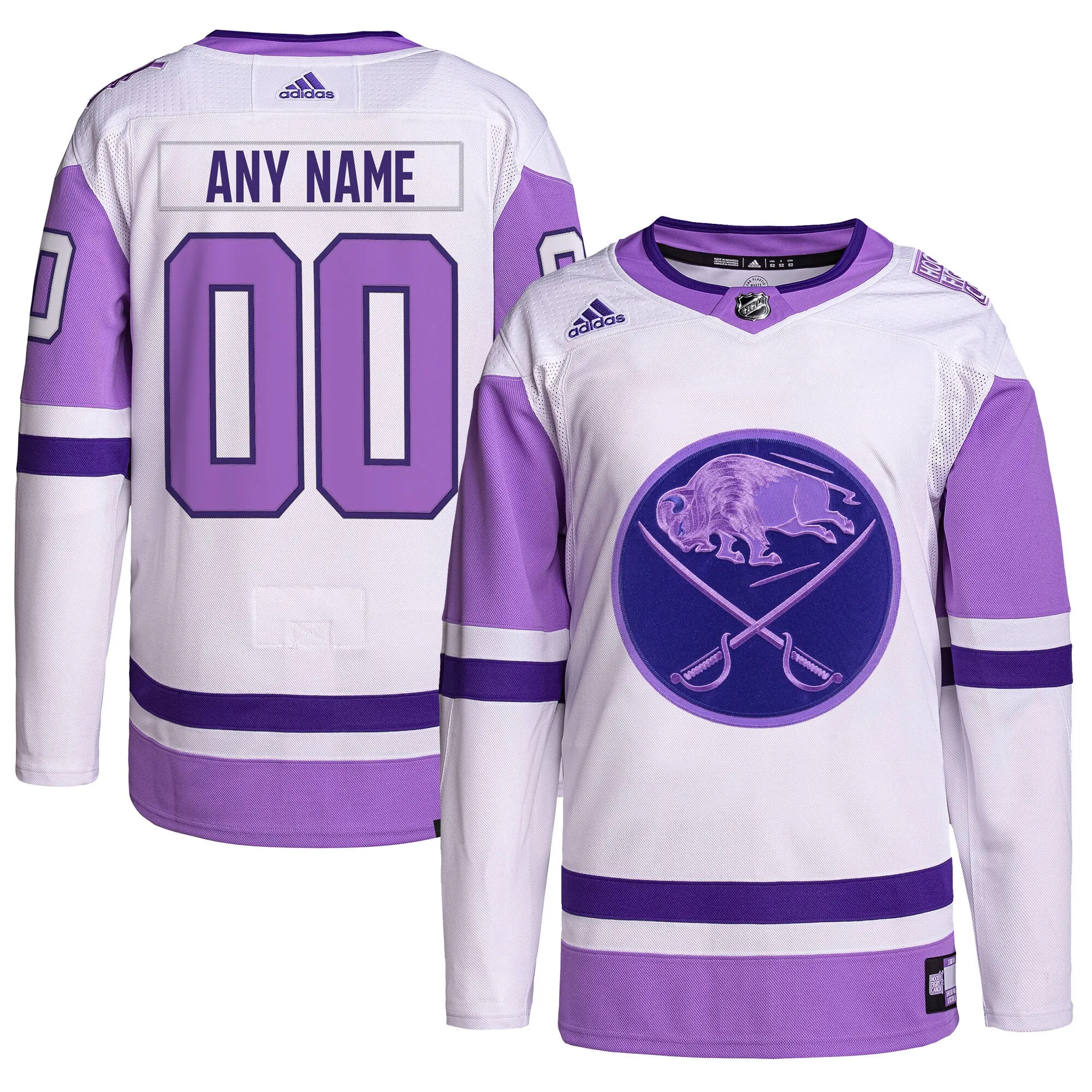 Buffalo Sabres adidas Hockey Fights Cancer Primegreen Authentic Custom Jersey - White-Purple