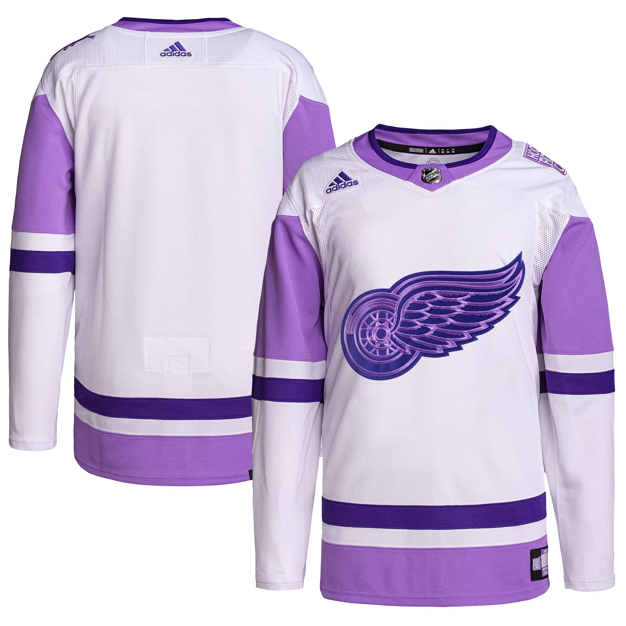 Detroit Red Wings adidas Hockey Fights Cancer Primegreen Authentic Blank Practice Jersey - White-Purple