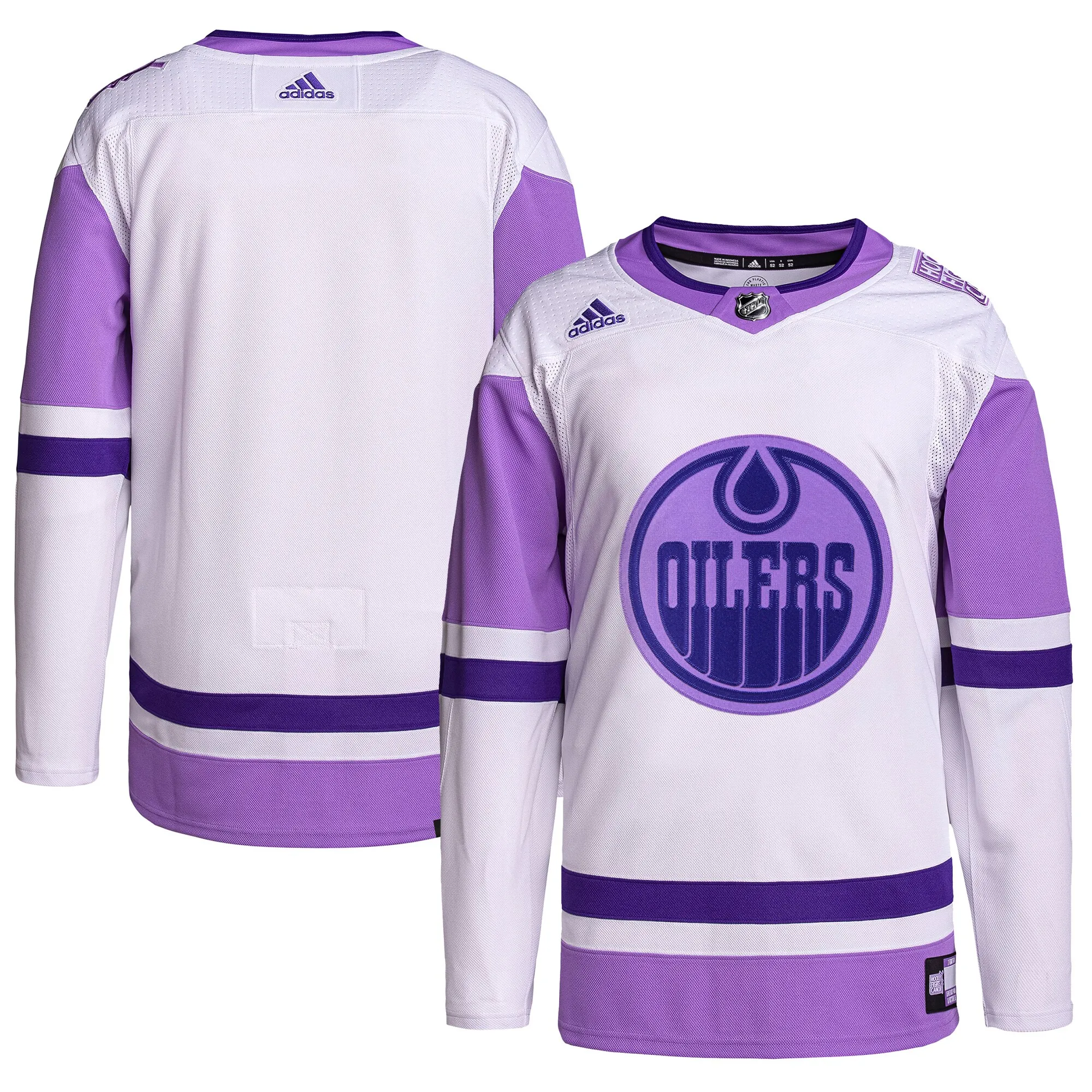 Edmonton Oilers adidas Hockey Fights Cancer Primegreen Authentic Blank Practice Jersey - White-Purple