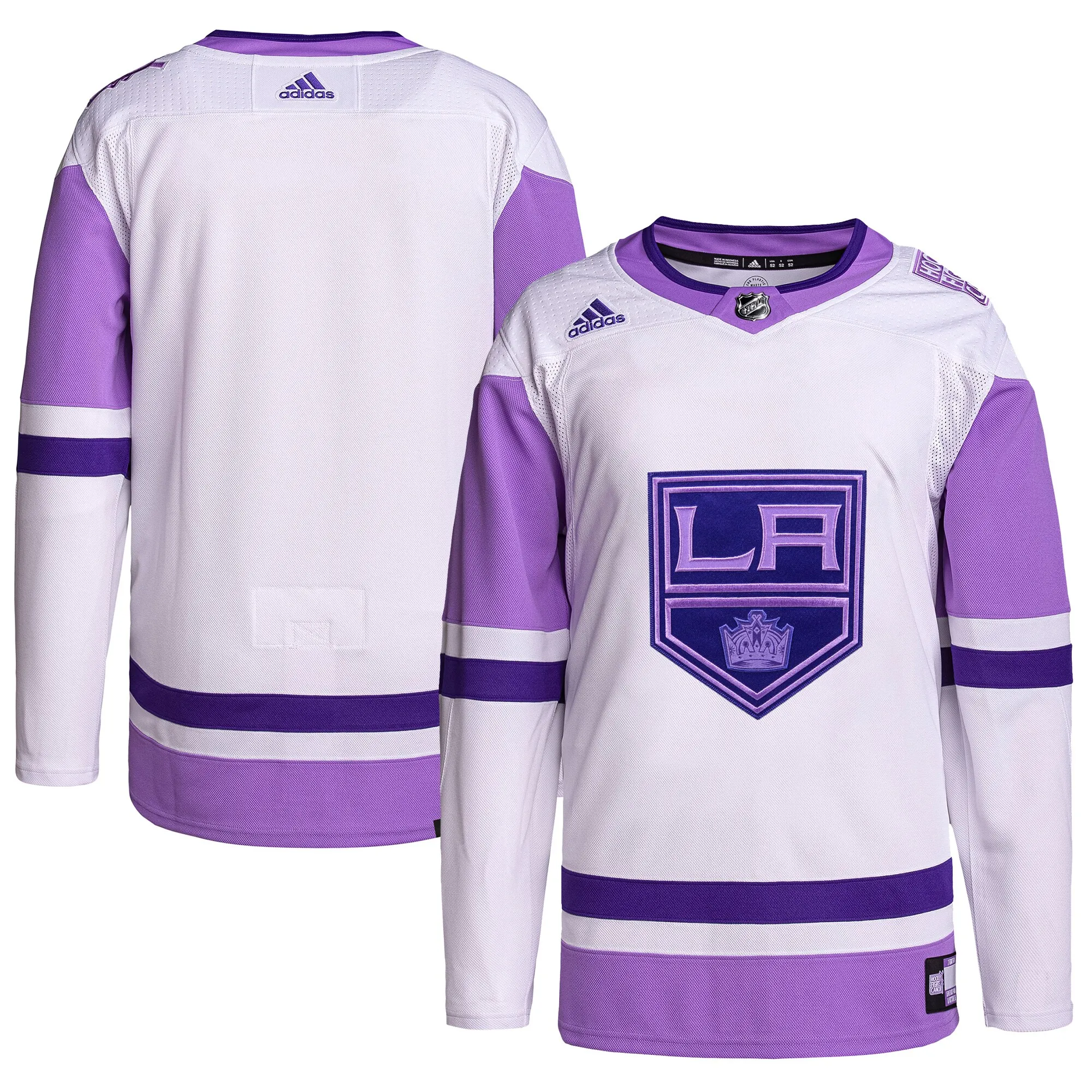 Los Angeles Kings adidas Hockey Fights Cancer Primegreen Authentic Blank Practice Jersey - White-Purple